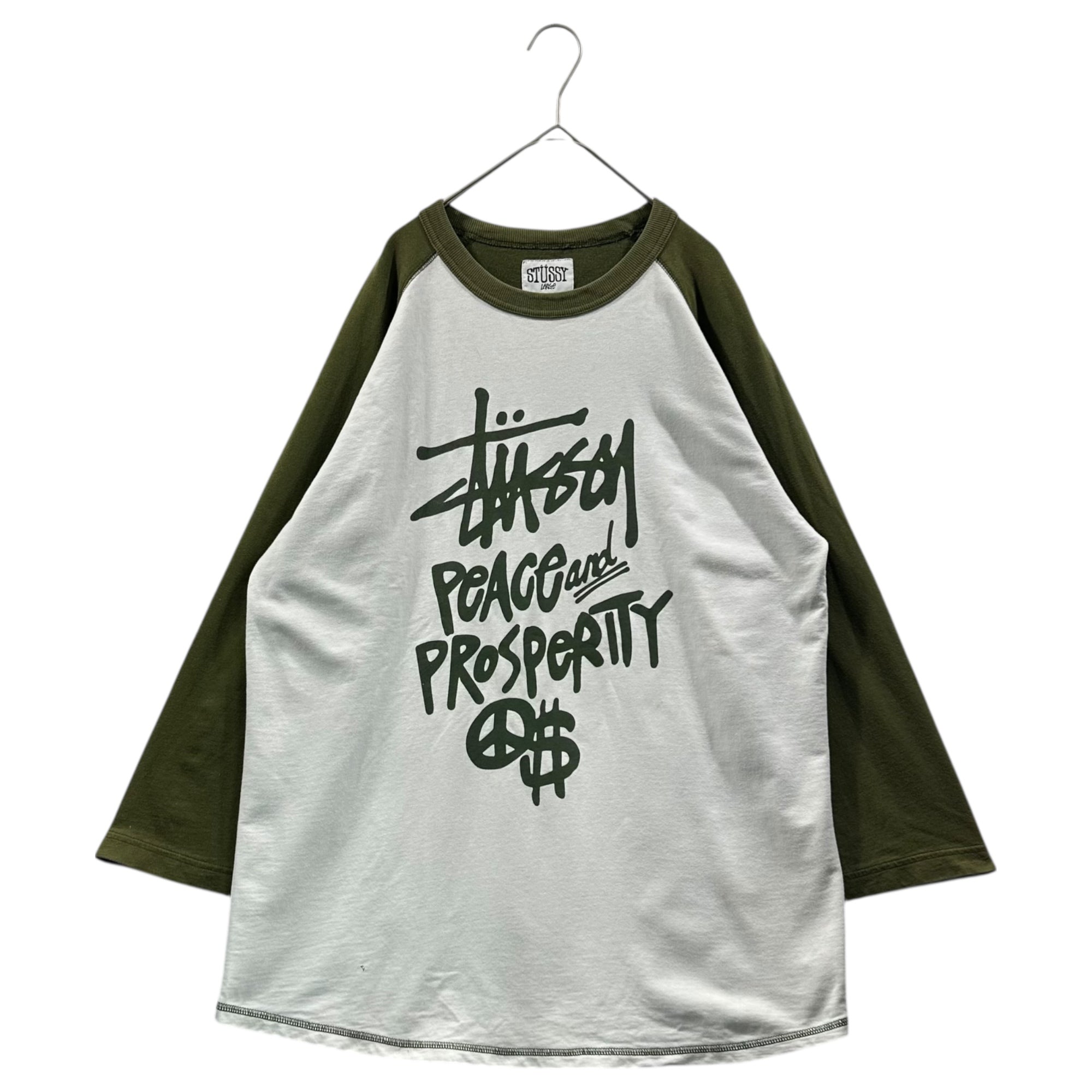 STUSSY(ステューシー) PEACE and PROSPeRITY Raglan long sleeve top ラグラン 長袖 カットソー  CA 26629 501 表記無(L程度) ホワイト×カーキ