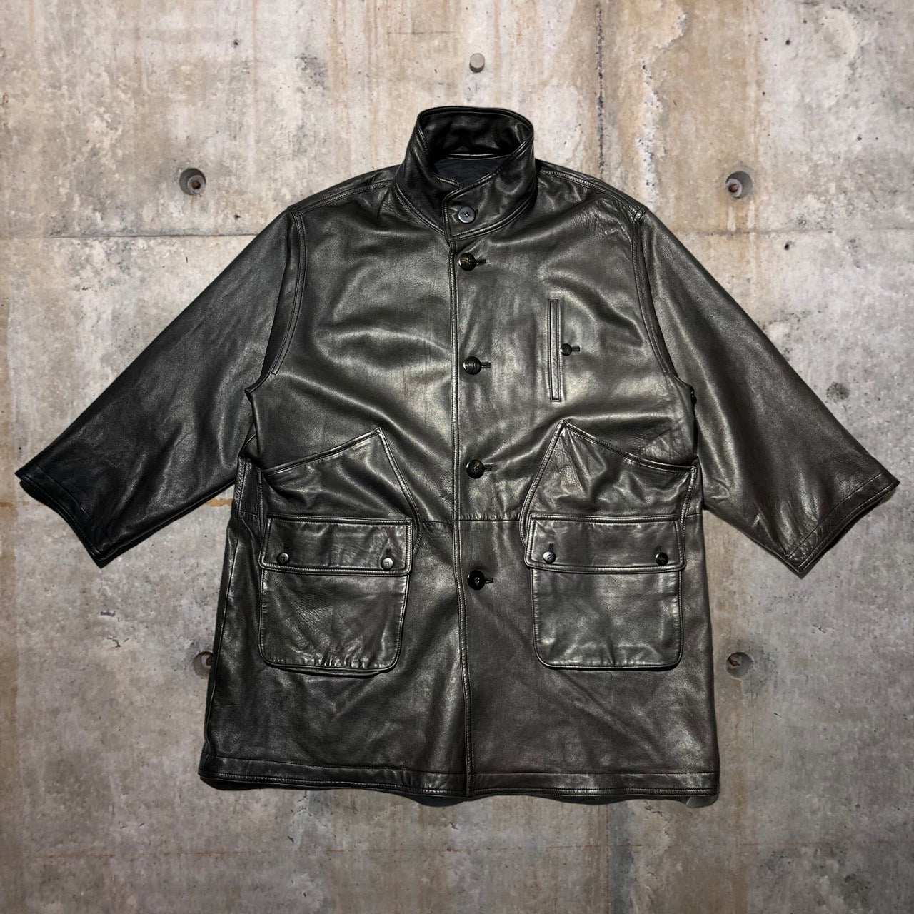 i.s. ISSEY MIYAKE(アイエスイッセイミヤケ) 88's ”is”logo reversible leather coat/リバーシブルレザーコート RQ63038 9(XLサイズ程度) ブラック IS TSUMORI CHISATO DESIGN