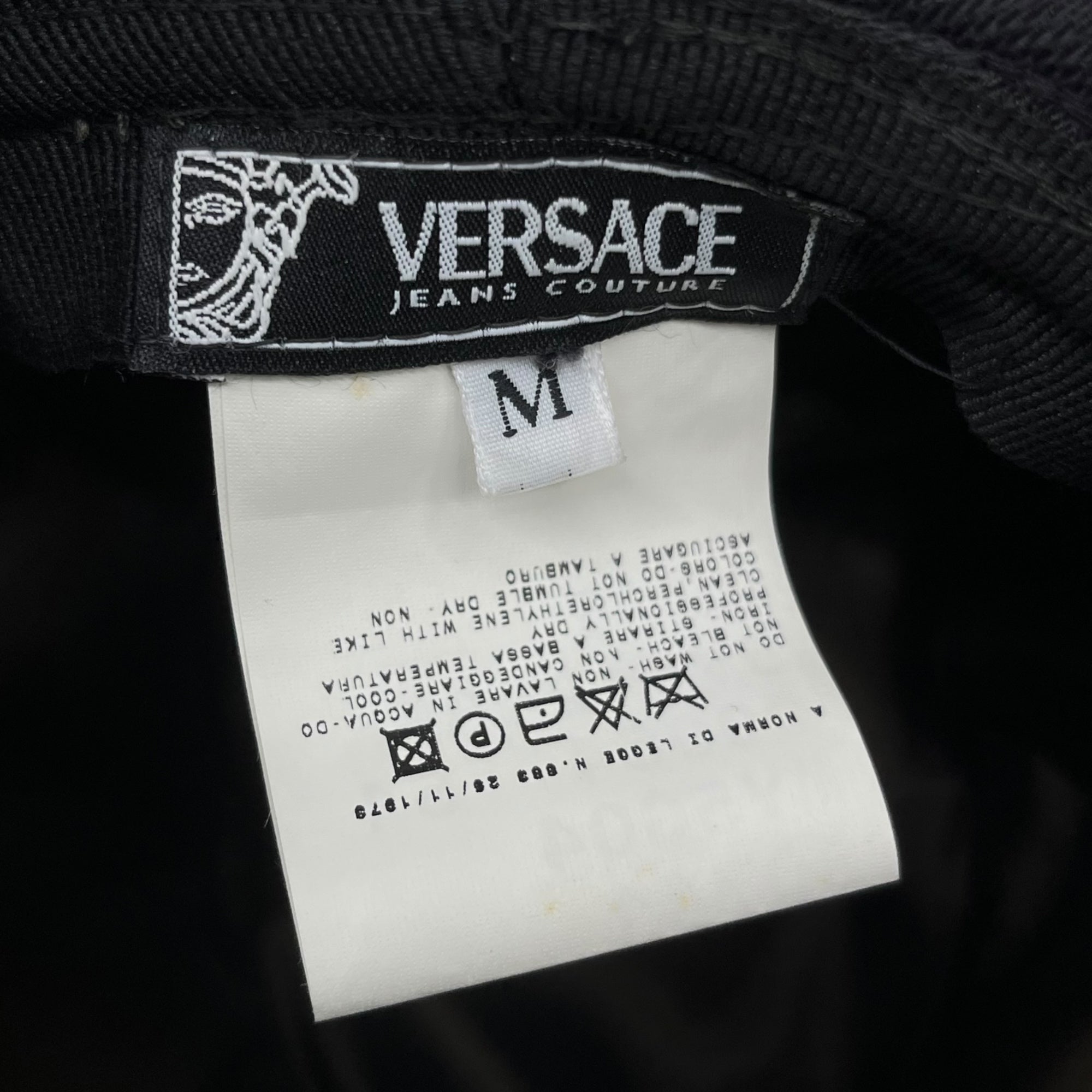 VERSACE JEANS COUTURE(ヴェルサーチジーンズ) 90’s ~ 00's monogram safari hat モノグラム ロゴ サファリ ハット M ブラック ロゴ レザー