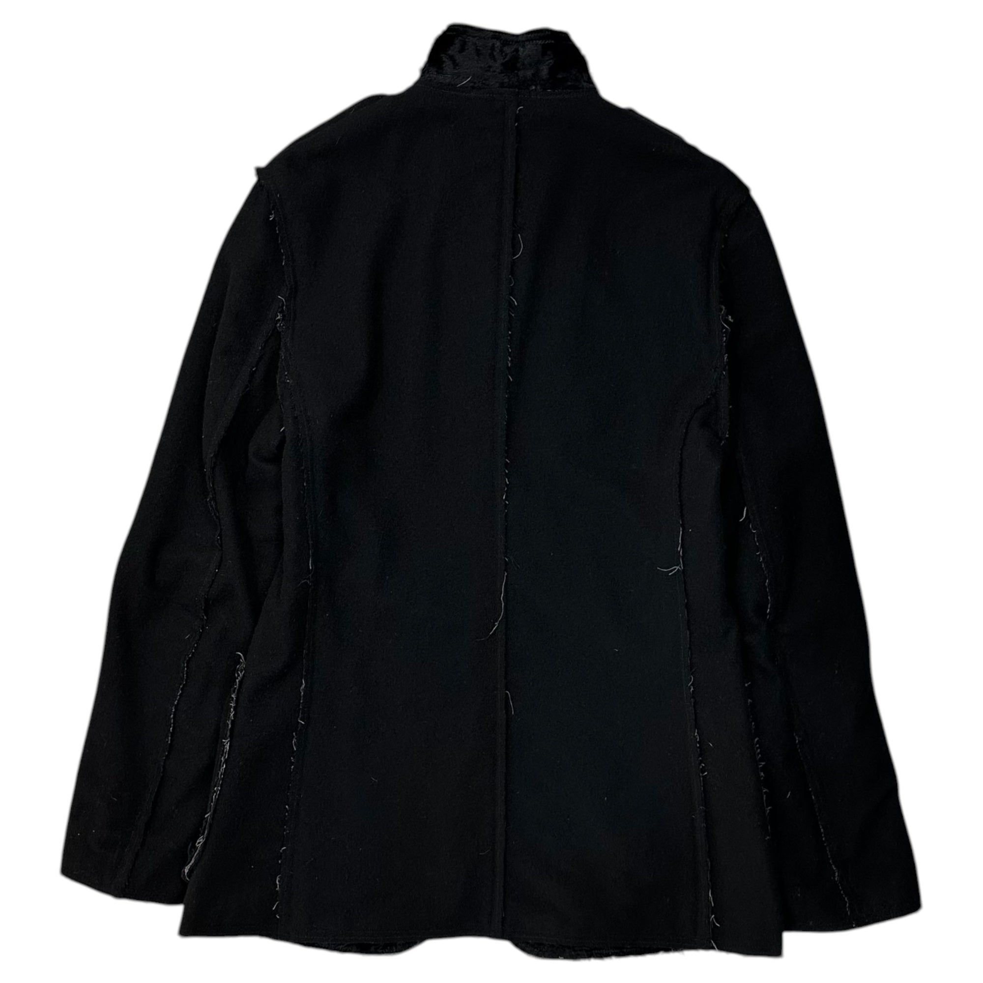 COMME des GARCONS HOMME PLUS(コムデギャルソンオムプリュス) 02AW Fur-lined Raw-edge Wool Design Jacket 内側ファー 断ち切り ウール デザイン ジャケット PG-J082 S ブラック AD2002 四つの黒期 アーカイブ