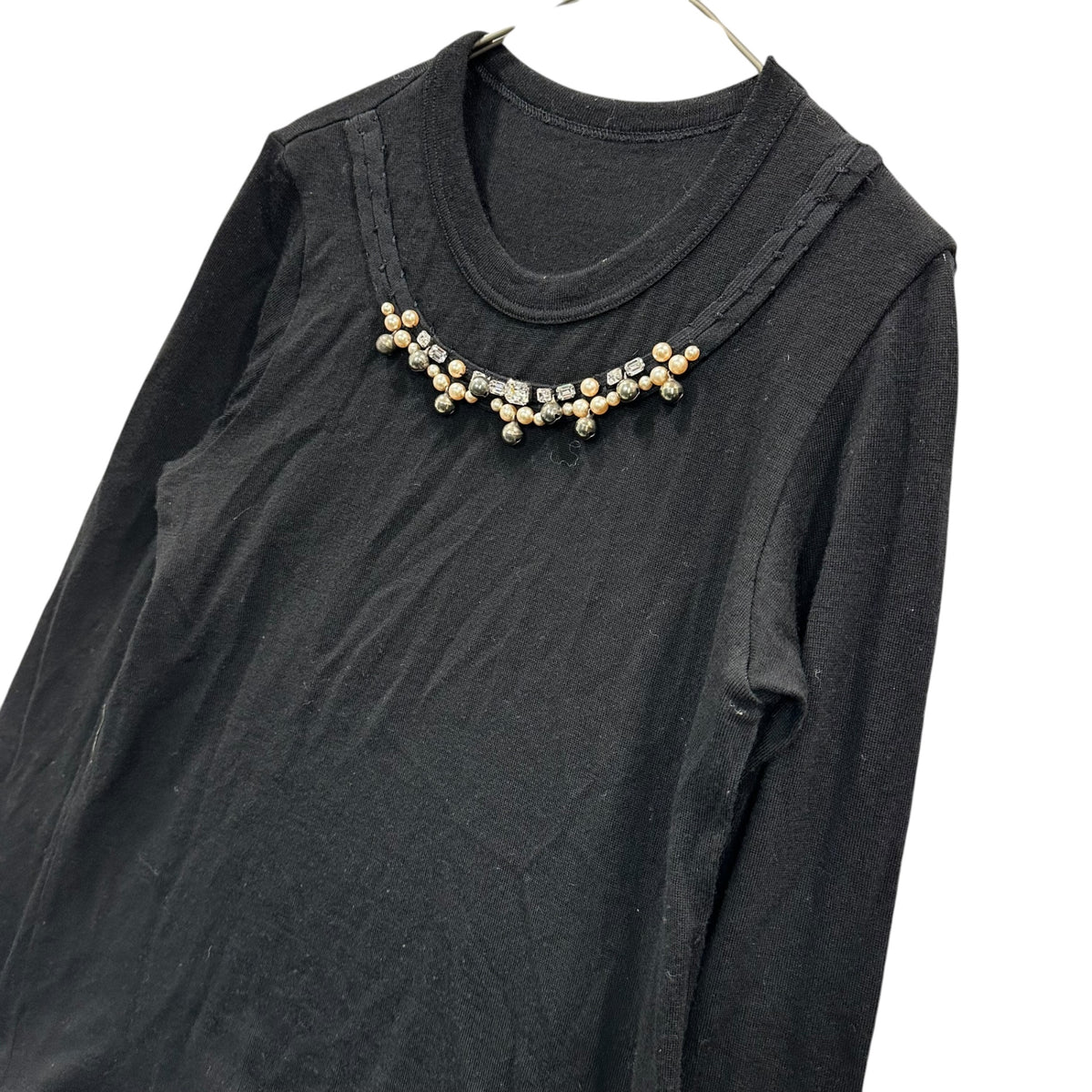 COMME des GARCONS COMME des GARCONS(コムデギャルソンコムデギャルソン) Pearls Rhinestones Bells Embellishments Wool Knit パール ビジュー 鈴 装飾 ウール ニット W8T001 FREE ブラック フランス製
