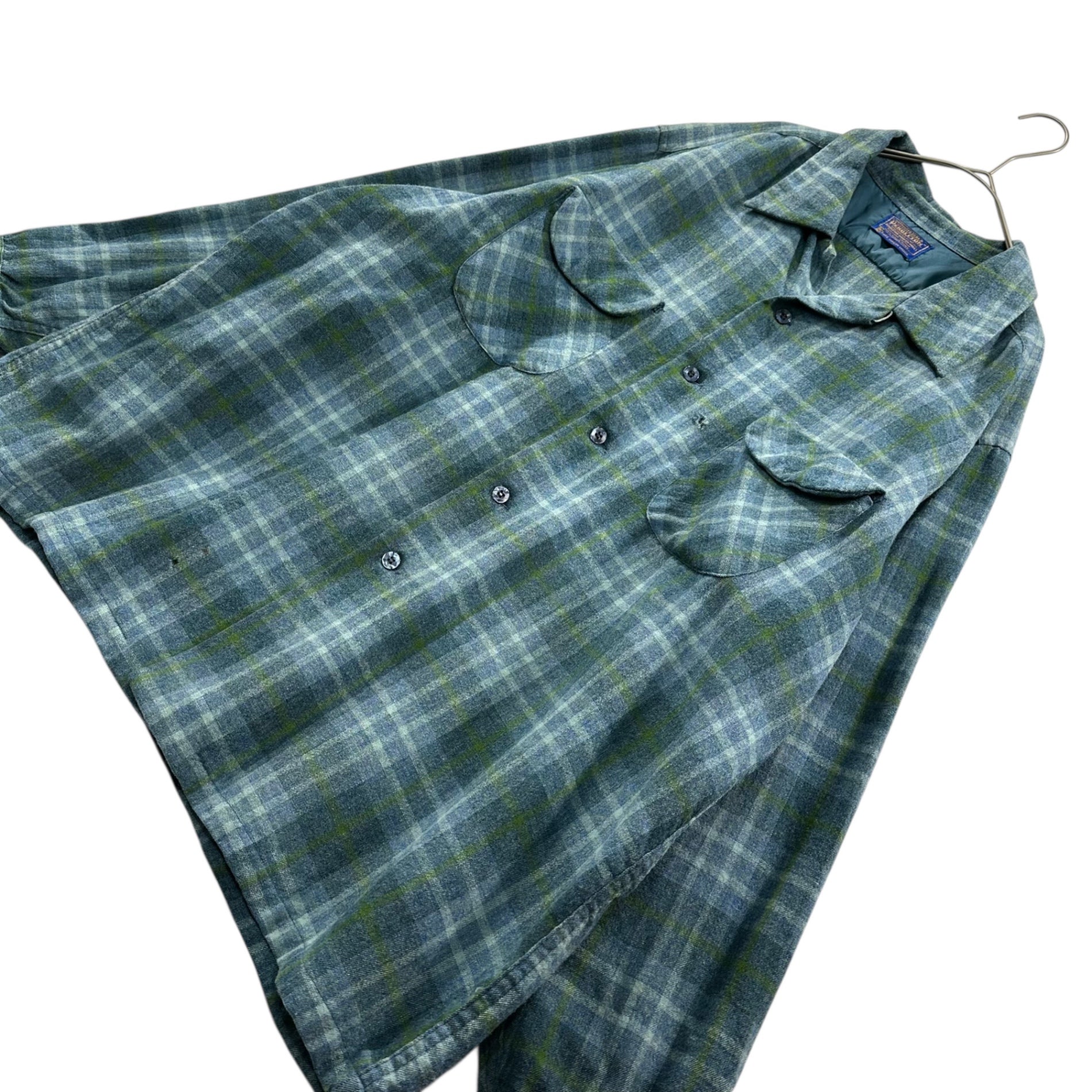 PENDLETON(ペンドルトン) 70's Board Shirt ボード シャツ 表記無(XL程度) ブルー×グリーン 70年代 ヴィンテージ オープンカラー 開襟 ウール