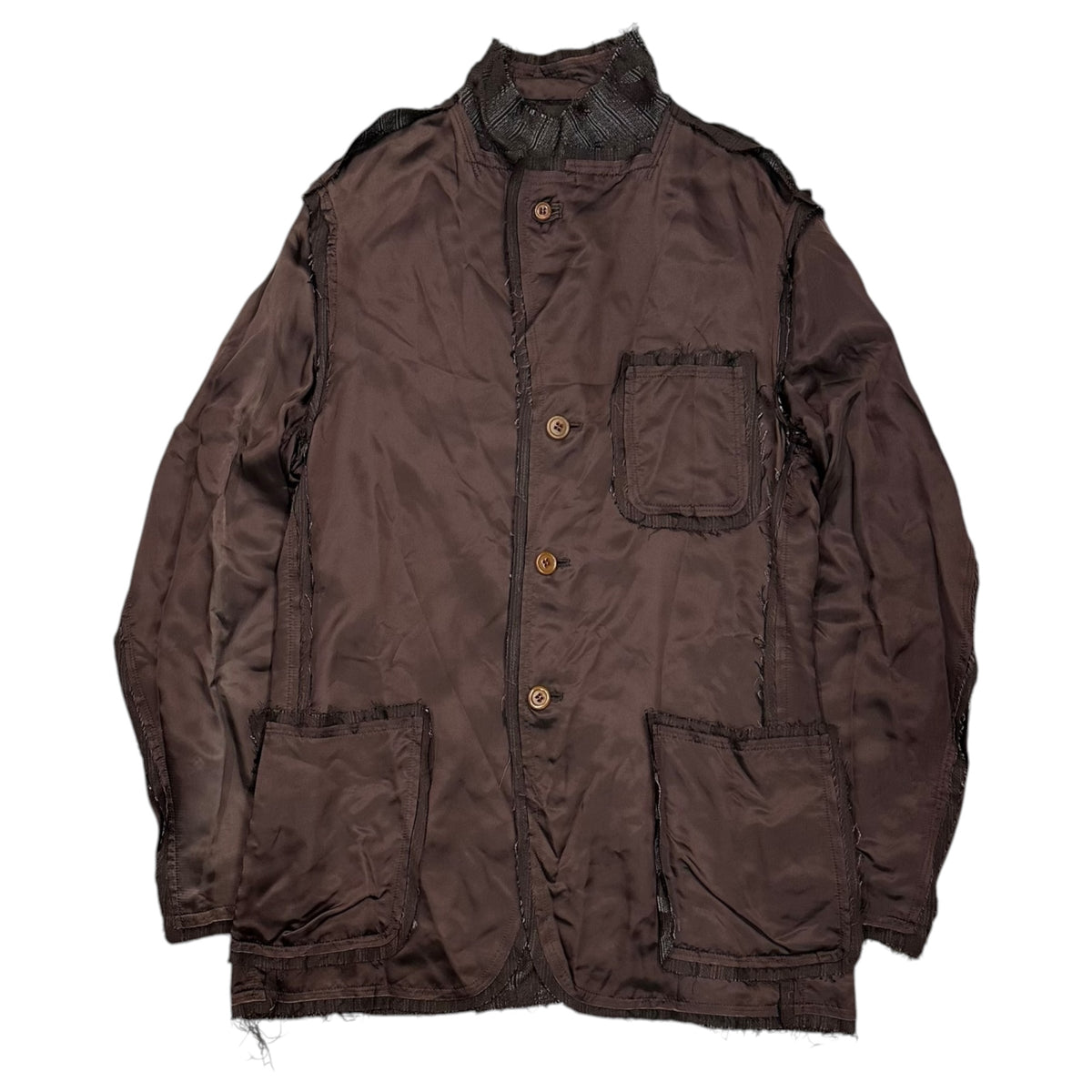 COMME des GARCONS HOMME PLUS(コムデギャルソンオムプリュス) 2002AW Inside-Out Cut-Out Design Cupra Jacket インサイドアウト 断ち切りデザイン キュプラ ジャケット PG-J016 M ブラウン AD2002 四つの黒期 アーカイブ