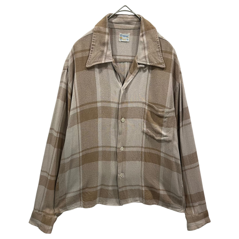 TOWNCRAFT Plus(タウンクラフトプラス) 1960's Ombre Check Rayon Gabardine Open Collar Shirt オンブレ チェック レーヨンギャバジン オープンカラー シャツ M ベージュ×ブラウン 60年代後半 ヴィンテージ 開襟