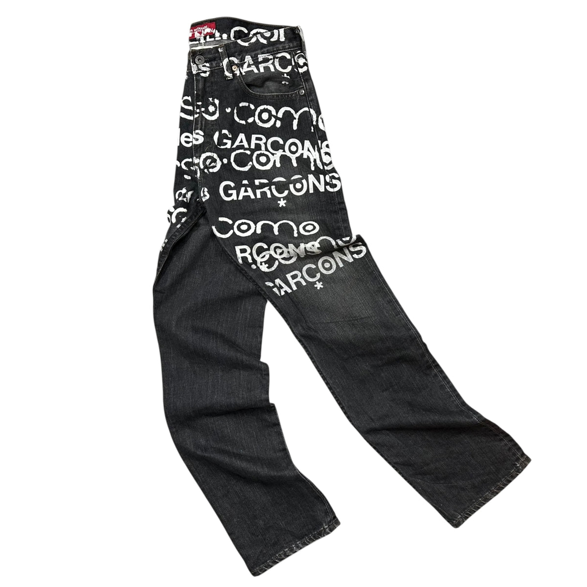 COMME des GARCONS JUNYA WATANABE MAN × Levi's × 10 corso como COMME des GARCONS(コムデギャルソンジュンヤワタナベマン × リーバイス × ドゥエチコルソコモ コムデギャルソン) 2002SS Penki logo Straight-Leg Denim Pants ペンキ ロゴ ストレート デニム パンツ SE-P203 30 ブラック AD2001 00s アーカイブ 稀少
