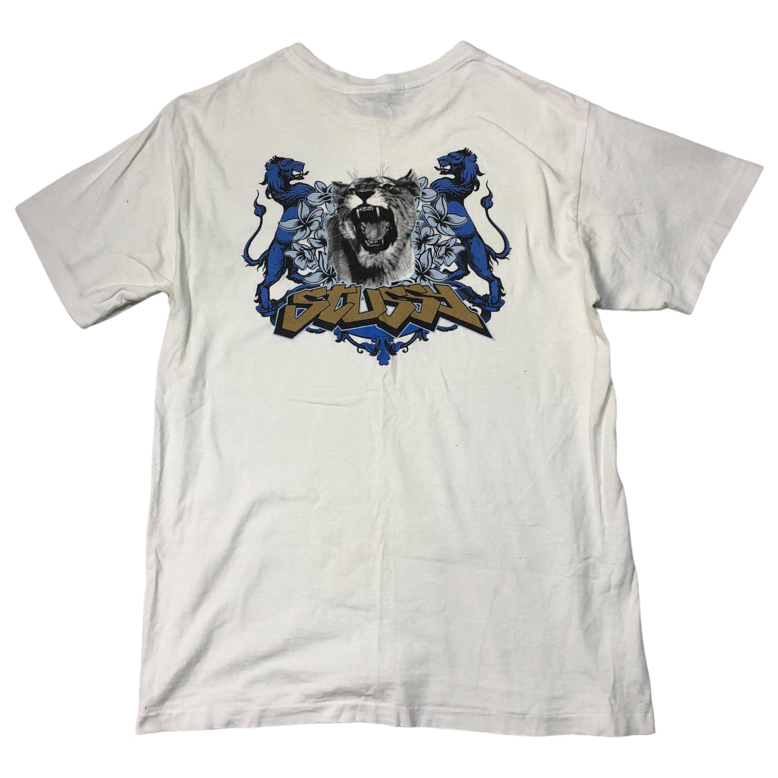 STUSSY(ステューシー) 90's~00's VINTAGE Panther x Lion Logo Tシャツ パンサー ライオン 紺タグ SIZE M ホワイト 90~00年代 バックプリント OLD STUSSY