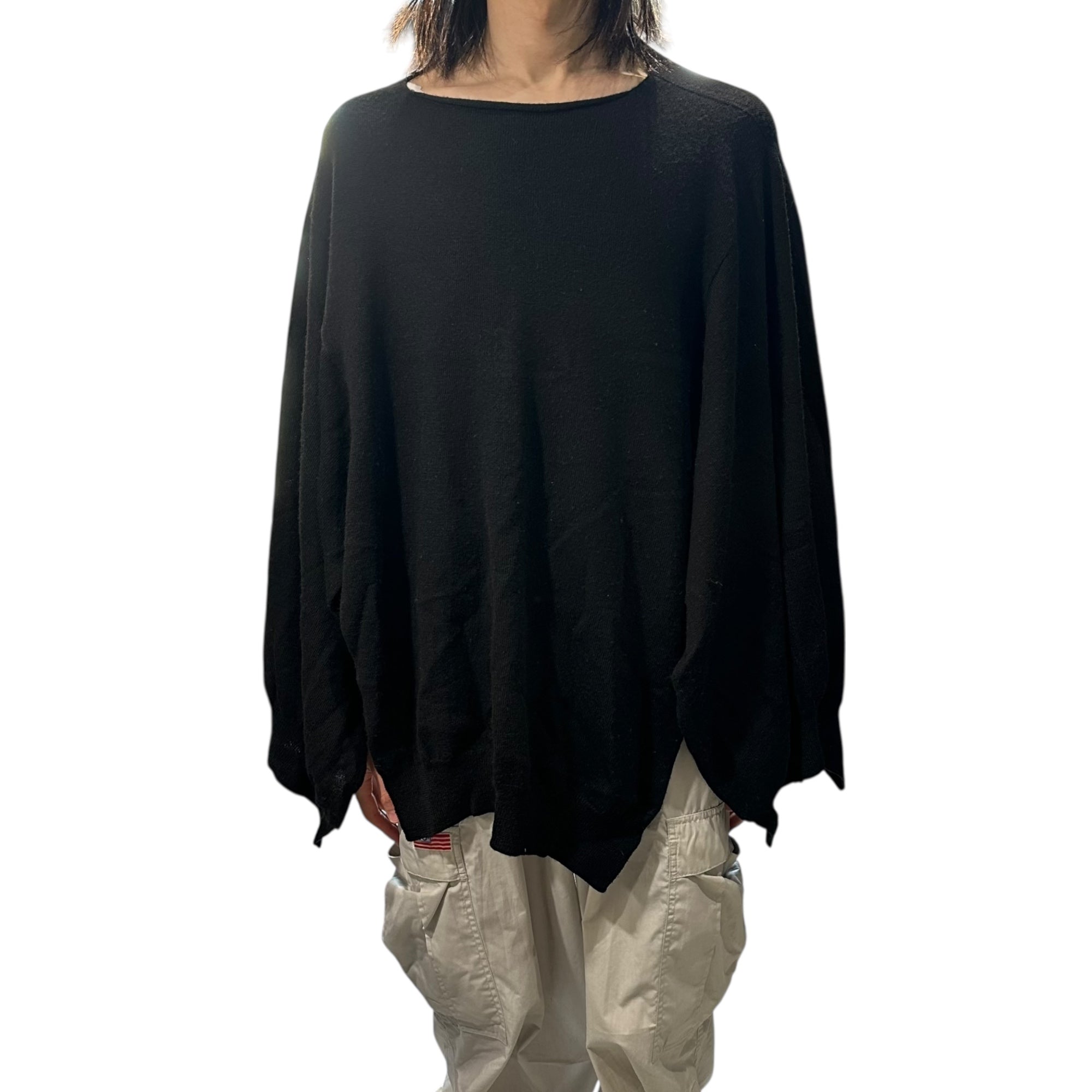 Y's(ワイズ) 03AW Kimono Slit Sleeve Boat Neck Wool Knit 着物 スリット スリーブ ボートネック ウール ニット YU-K12-188 3 ブラック 00's