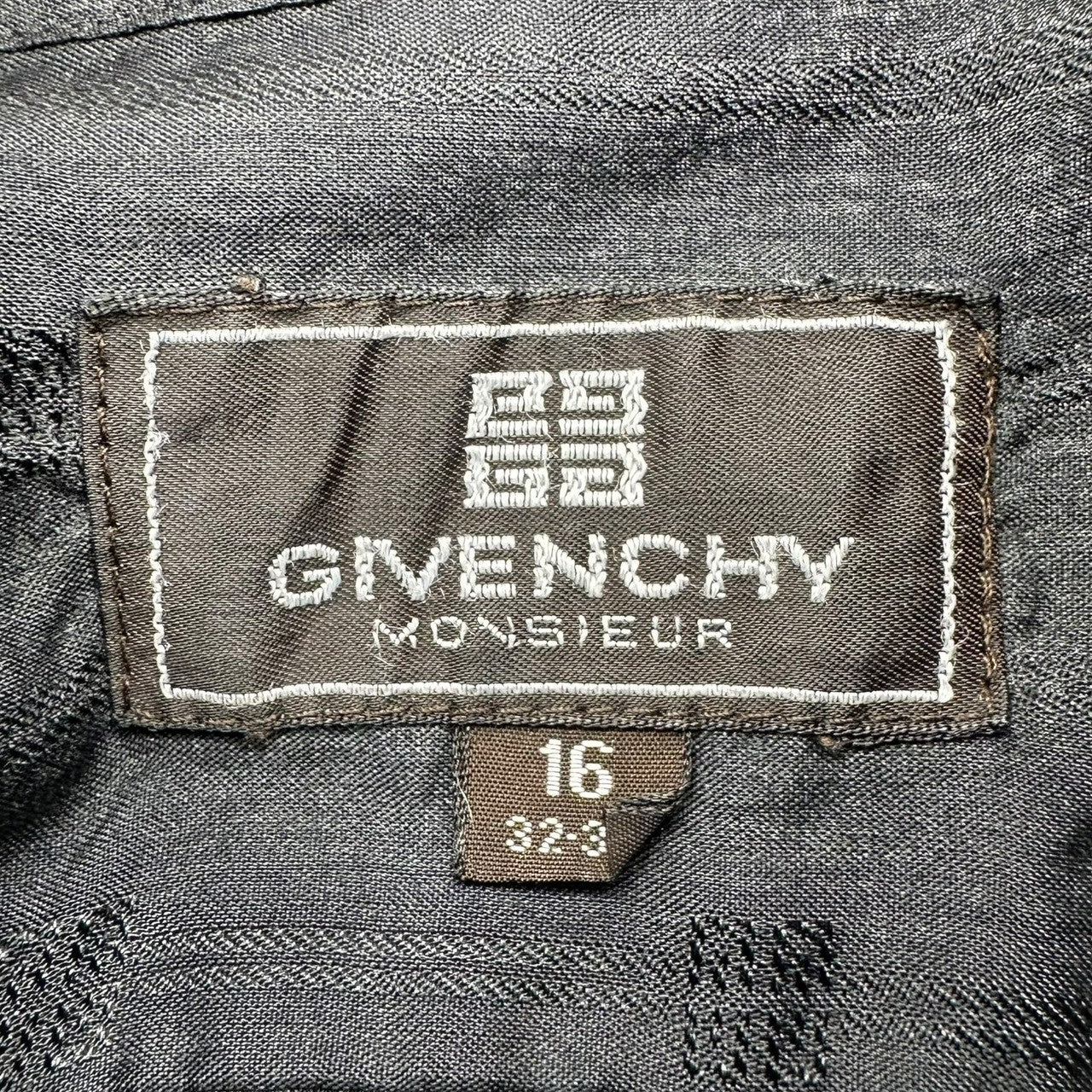 GIVENCHY(ジバンシィ) 90's Logo Sheer L/S Shirt ロゴ 総柄 シアー 長袖 シャツ 16(L程度) ブラック 90年代 ヴィンテージ