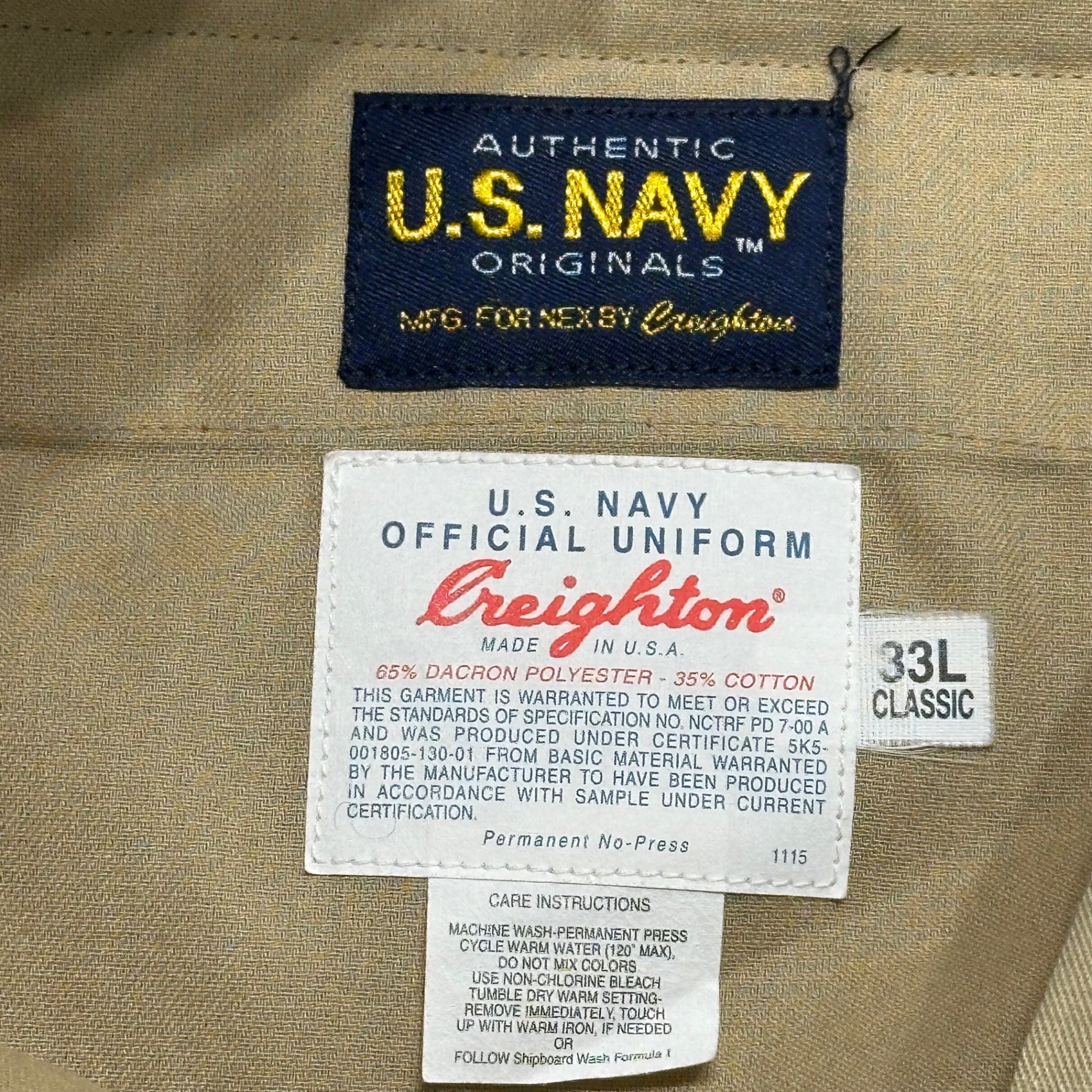 CREIGHTON(クレイトン) 65/35 U.S. NAVY Chino Trousers チノ トラウザー 33L ベージュ パンツ スラックス USA製