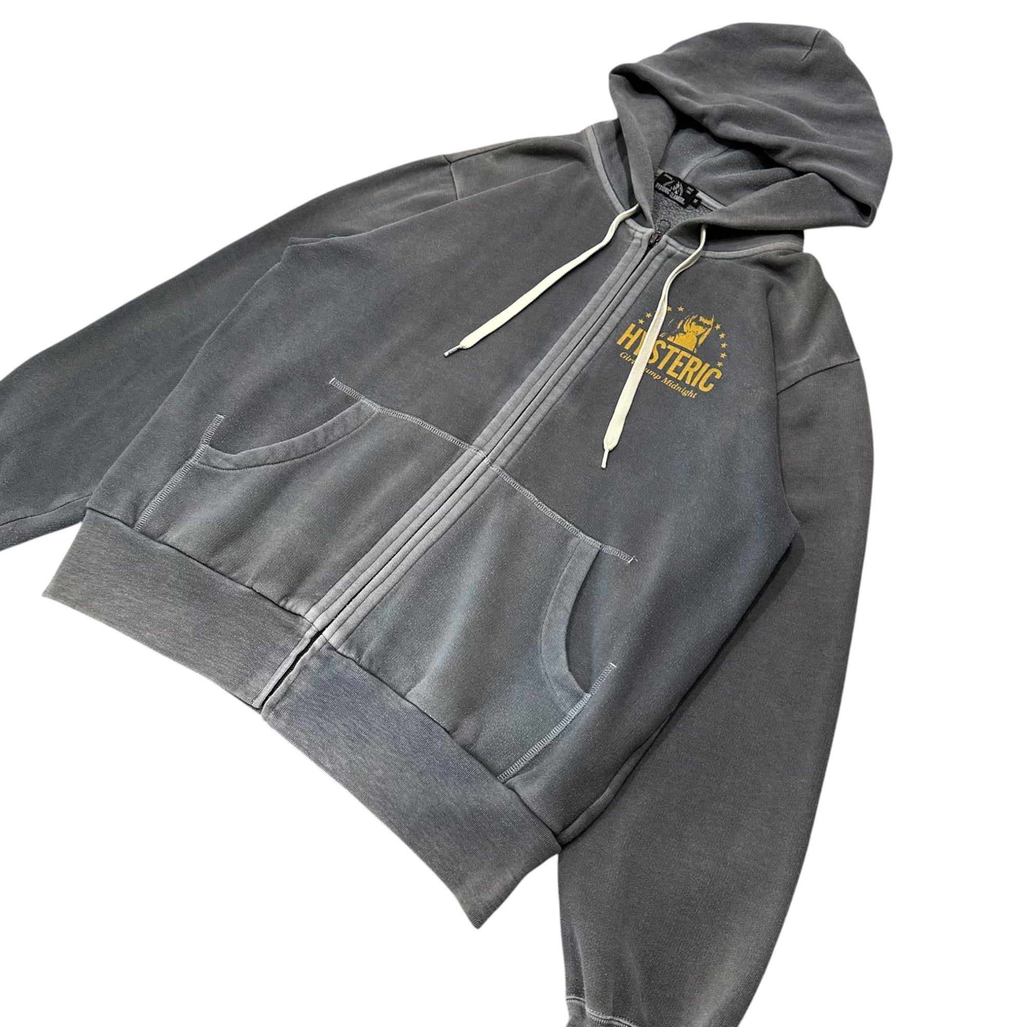 HYSTERIC GLAMOUR(ヒステリックグラマー) 19aw Logo print zip hoodie ロゴ プリント ジップ パーカー フーディ 02193CF06 M グレー×イエロー