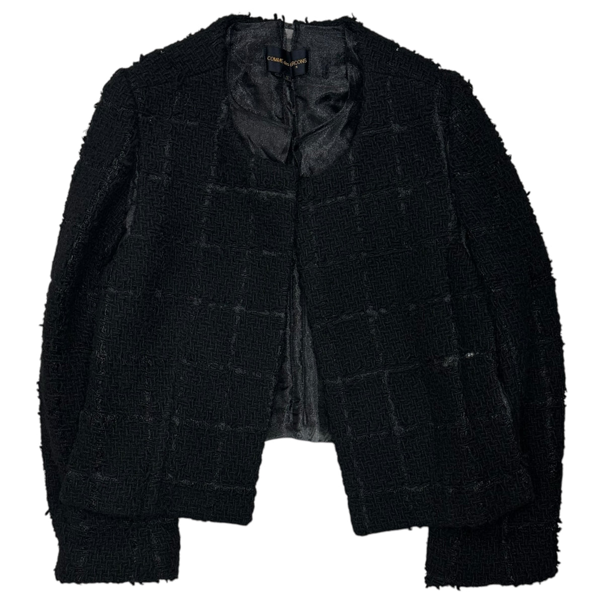 COMME des GARCONS(コムデギャルソン) 1997AW Intarsia Check Collarless Wool Jacket 編み柄 チェック ノーカラー ウール ジャケット GJ-04008S S ブラック AD1997 90s アーカイブ