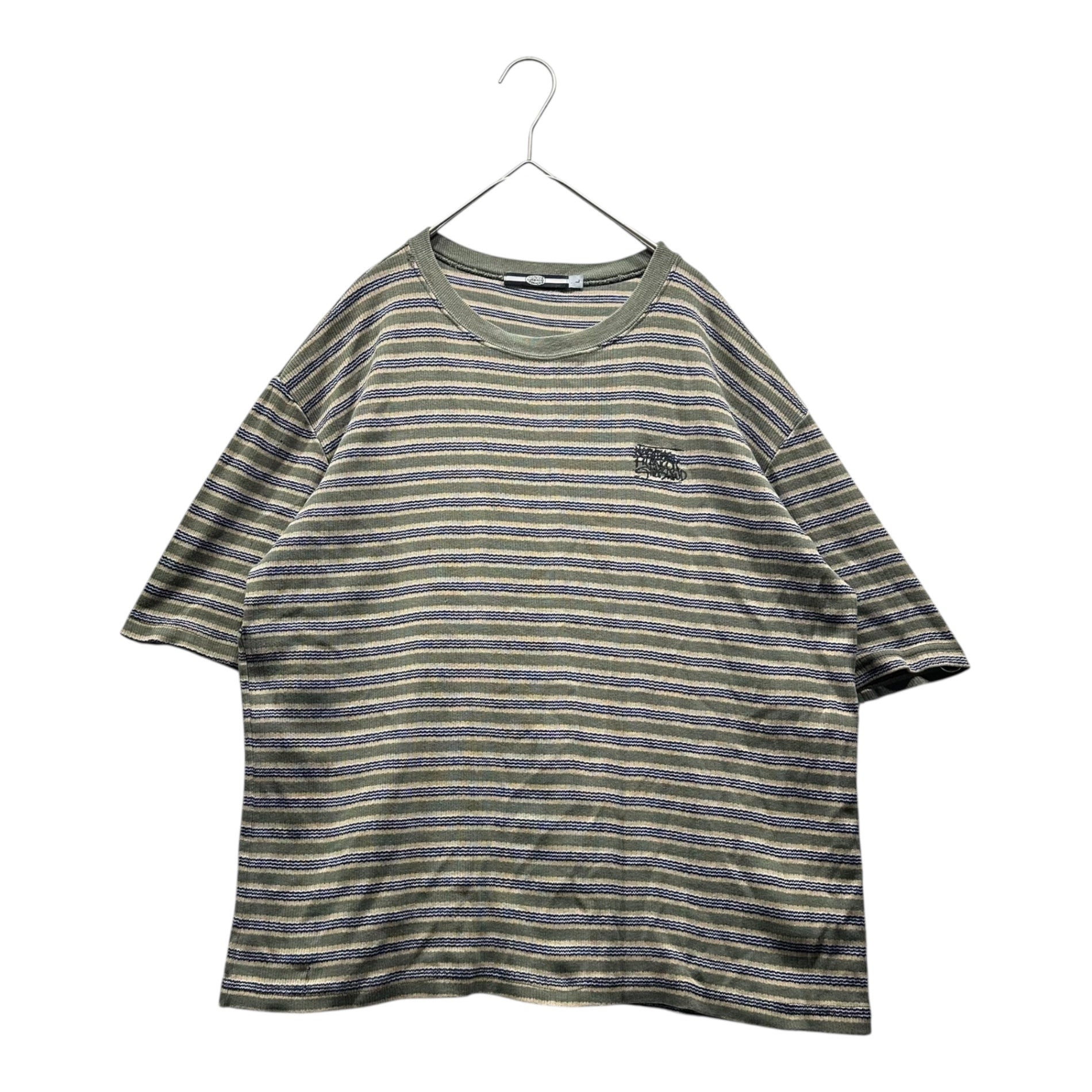 MARITHE FRANCOIS GIRBAUD(マリテフランソワジルボー) 80's~90's Logo Embroidered Border T-Shirt ロゴ刺繍 ボーダー Tシャツ L ミントグリーン×ネイビー USA製