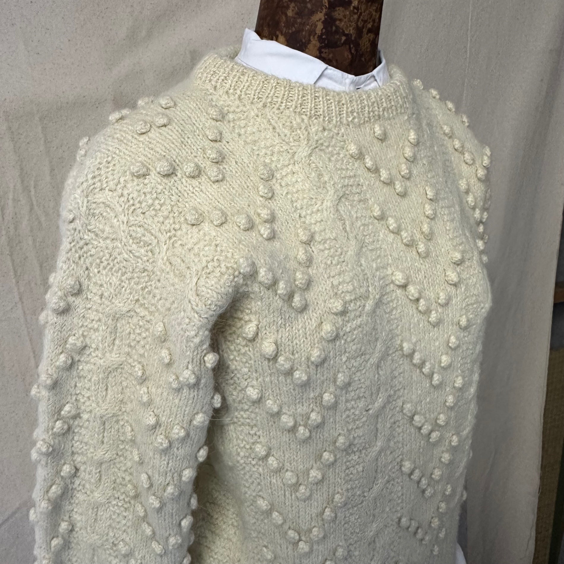 VINTAGE(ヴィンテージ) Peruvian Made Alpaca 100% Popcorn Knit ペルーメイド アルパカ100% ポップコーン ニット FREE(Sサイズ相当) アイボリー