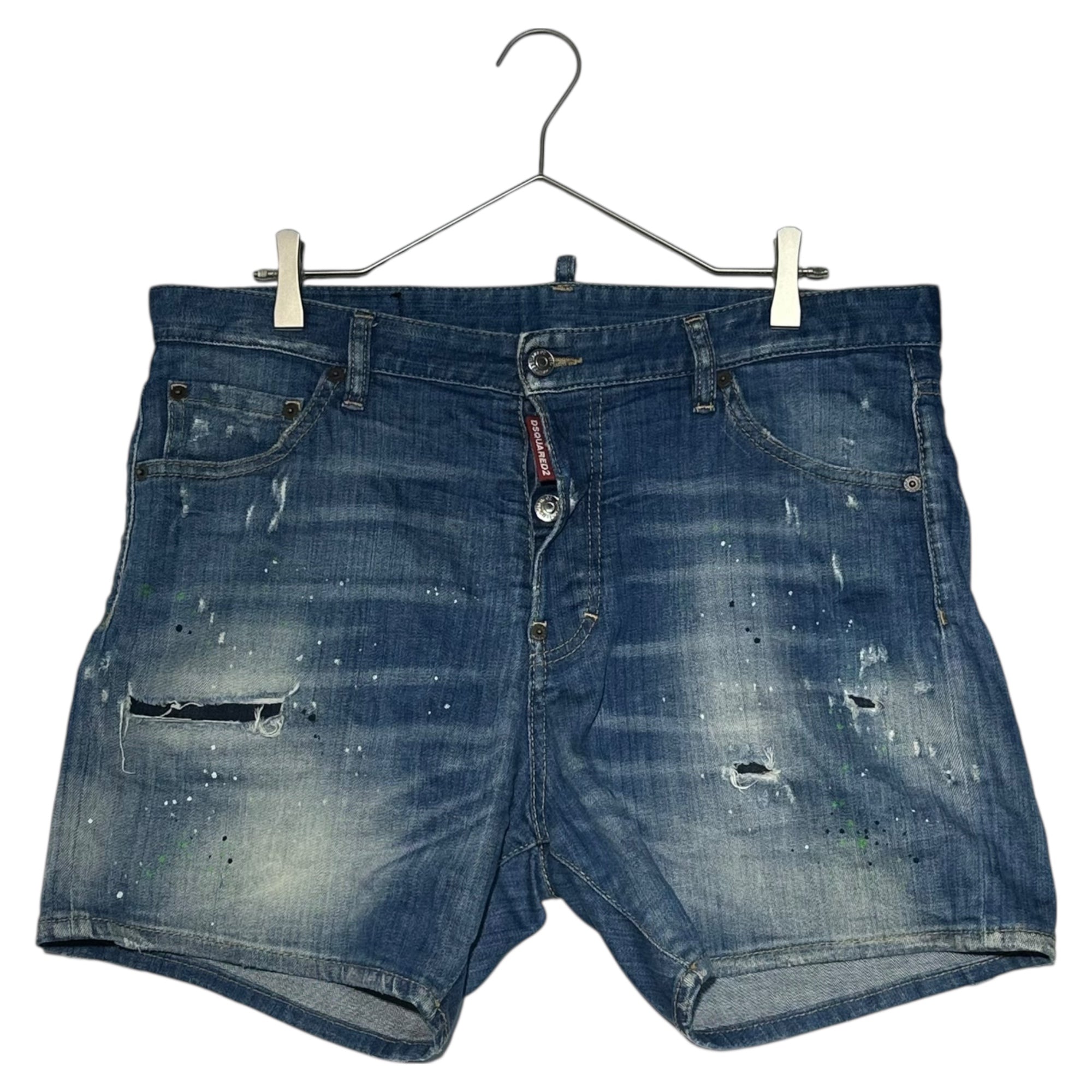 DSQUARED2(ディースクエアード) 19SS Squared Crotch Short スクエア クロッチ ショート S74MU0520 50(L程度) インディゴ デニム ハーフ パンツ ペンキ ダメージ加工 ショーツ