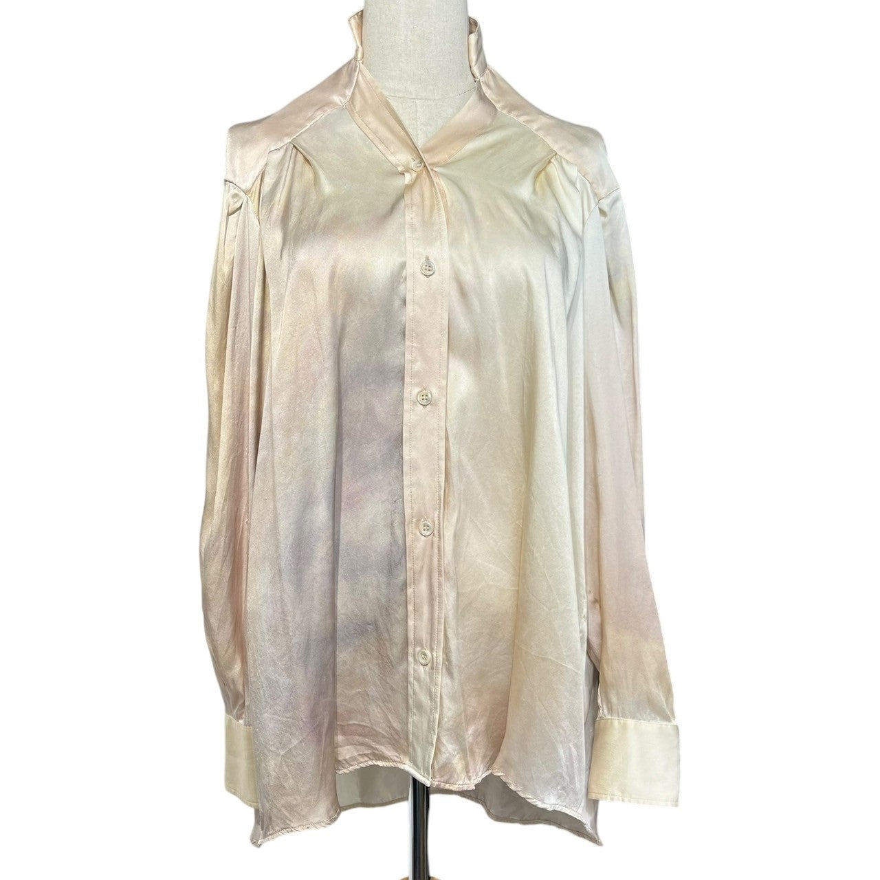 MAISON MARGIELA(メゾンマルジェラ) 14AW All Silk Fold Collar Gradient Shirt オールシルク フォールド カラー グラデーション シャツ ブラウス S31DL0210 42(XL程度) ピンク