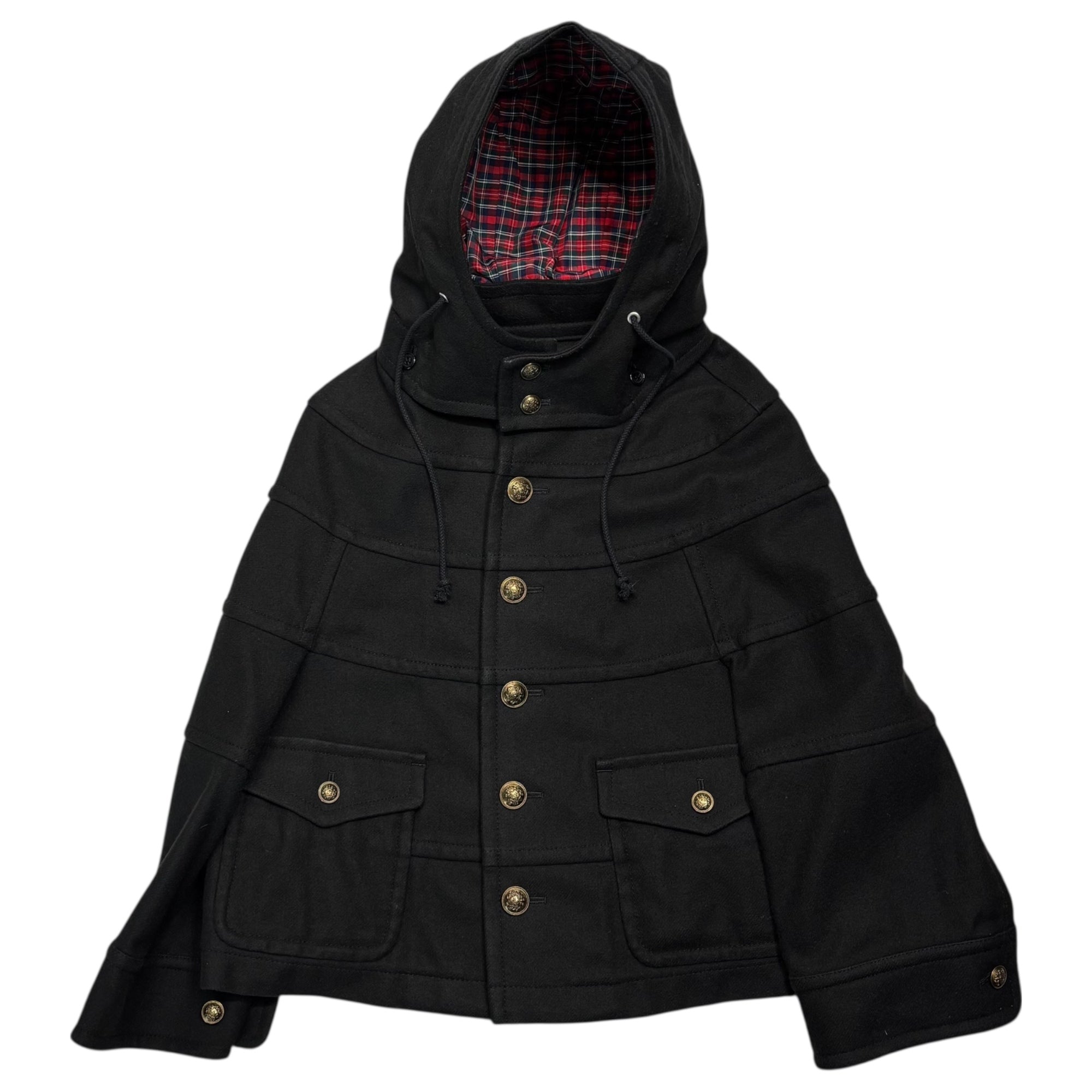tricot COMME des GARCONS(トリココムデギャルソン) 11AW Inner Check Pattern Hooded Short Coat インナー チェック柄 フーデッド ショート コート TH-J017 M ブラック×レッド AD2011