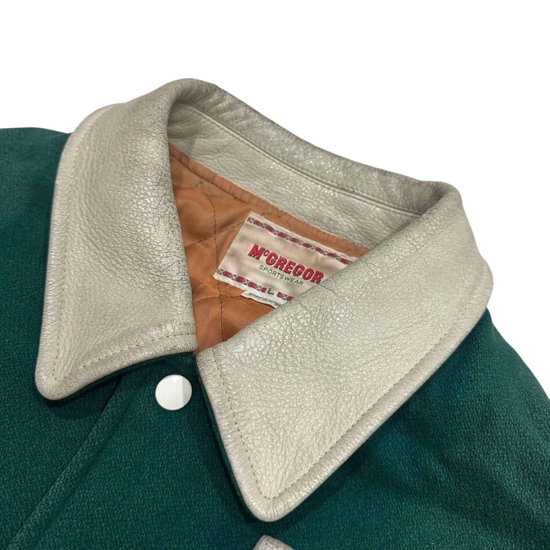 McGREGOR (マックレガー) 70's~80's Sleeve Leather Varsity Jacket 袖 レザー バーシティー ジャケット MM13-1615 M グリーン×アイボリー 70年代～80年代 スタジャン