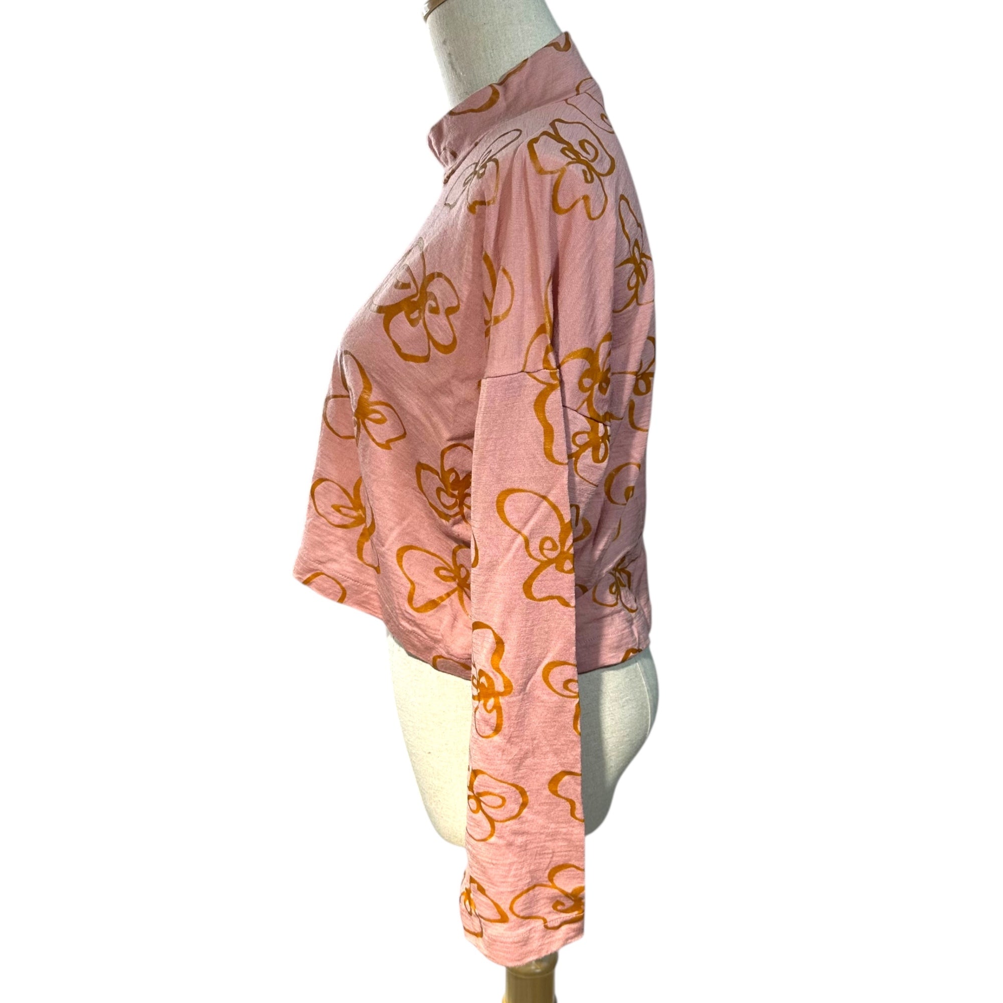 robe de chambre COMME des GARCONS(ローブドシャンブルコムデギャルソン) 97SS Floral Print Short-Length L/S T-shirt フラワー プリント ウール モックネック ショート丈 長袖 カットソー RT-040170 表記無(M程度) ピンク AD1996 90's 90年代 ヴィンテージ Tシャツ