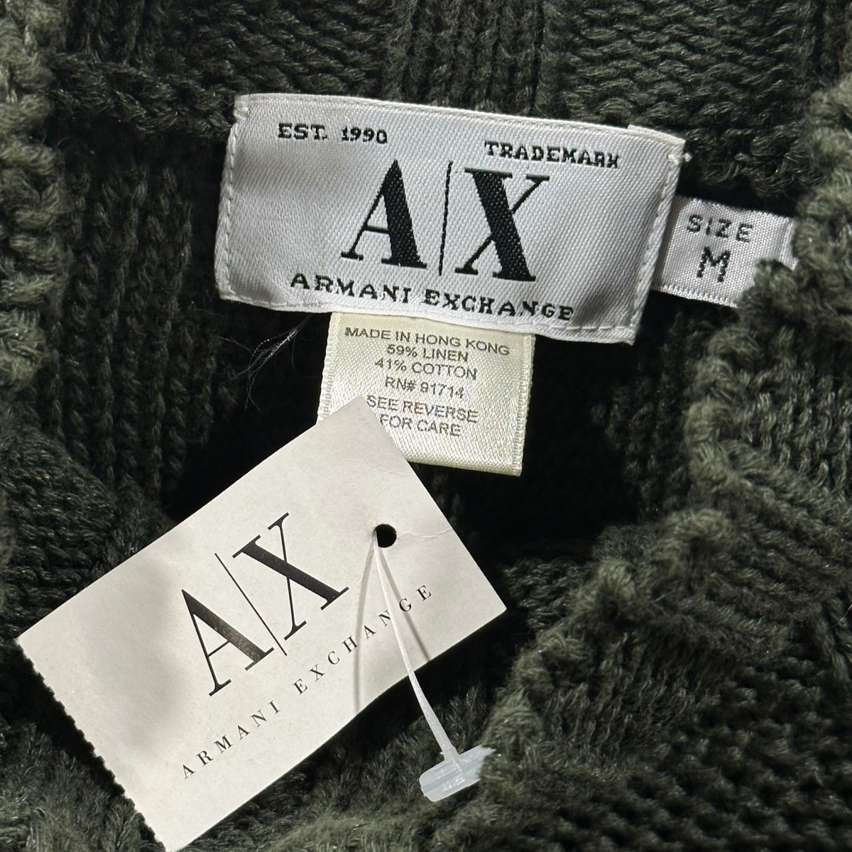 ARMANI EXCHANGE(アルマーニエクスチェンジ) 1990's Linen-Cotton High-Neck Knit リネン コットン ハイネック ニット M カーキ