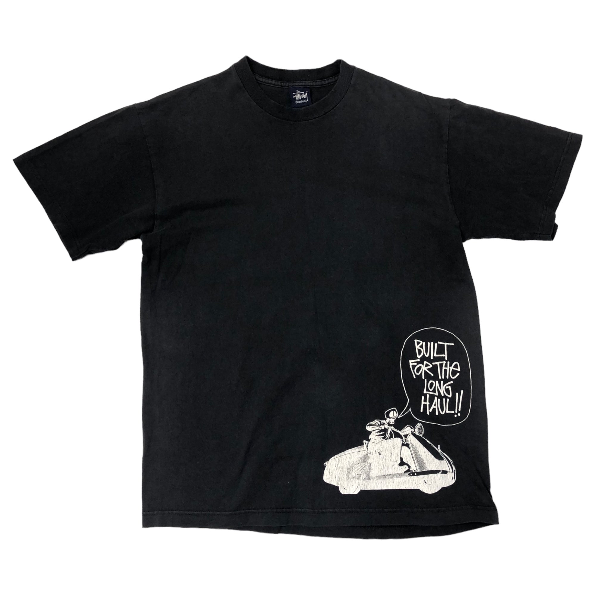 STUSSY(ステューシー) 90's~00's VINTAGE BIKER SKULL Tシャツ バイカー スカル ドクロ 紺タグ M ブラック  90~00年代 BUILT FOR THE LONG HAUL OLD STUSSY