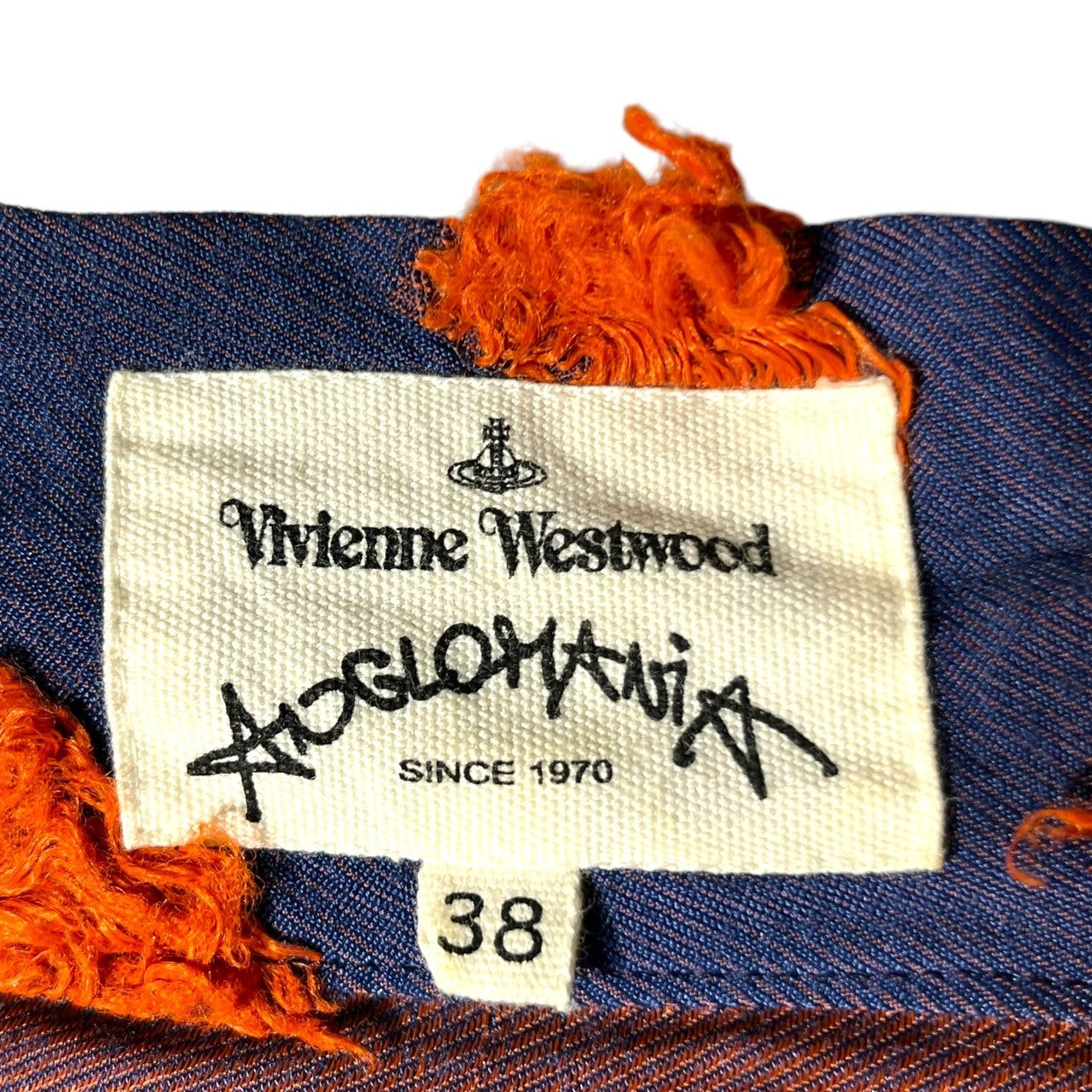 Vivienne Westwood ANGLOMANIA(ヴィヴィアンウエストウッドアングロマニア) Front button closure brushed dot pattern cardigan フロントボタン留め 起毛 ドットパターン カーディガン 38(M) ネイビー×オレンジ SAMPLE品