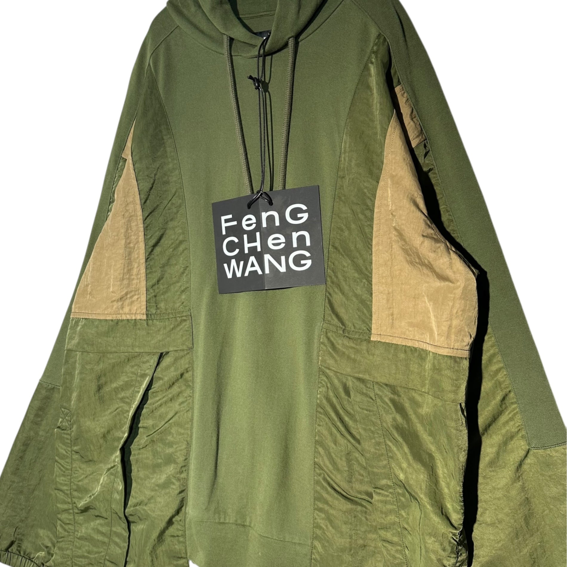 Feng Chen Wang(フェンチェンワン) Nylon Military Reconstructed Hoodie ナイロン ミリタリー 再構築 パーカー FF10HOO406 M オリーブ×カーキ プルオーバー 切替