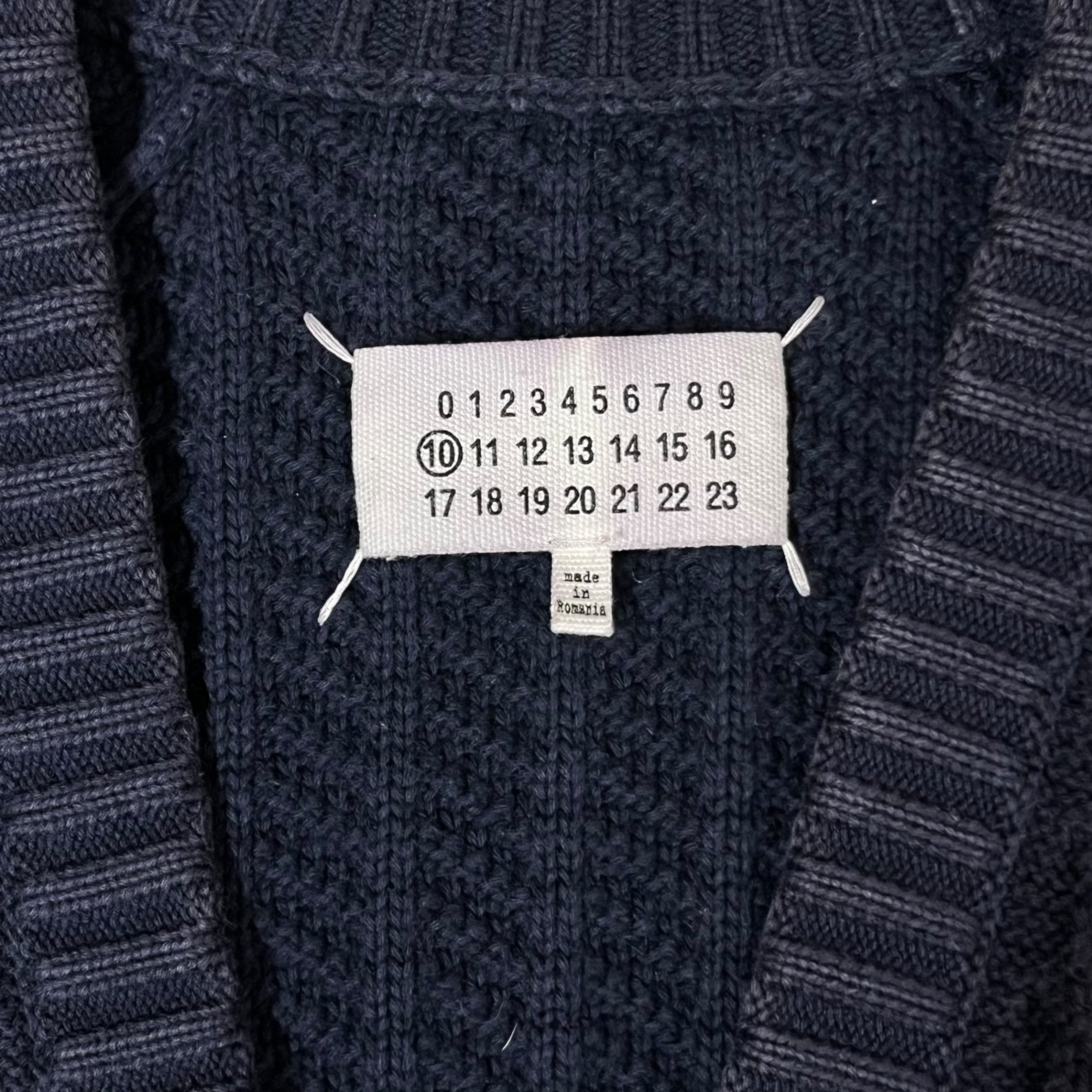 MAISON MARGIELA(メゾンマルジェラ) 15SS Destroy cable cotton knit cardigan デストロイ ケーブル コットン ニット カーディガン S50GP0030 S ネイビー ダメージ加工