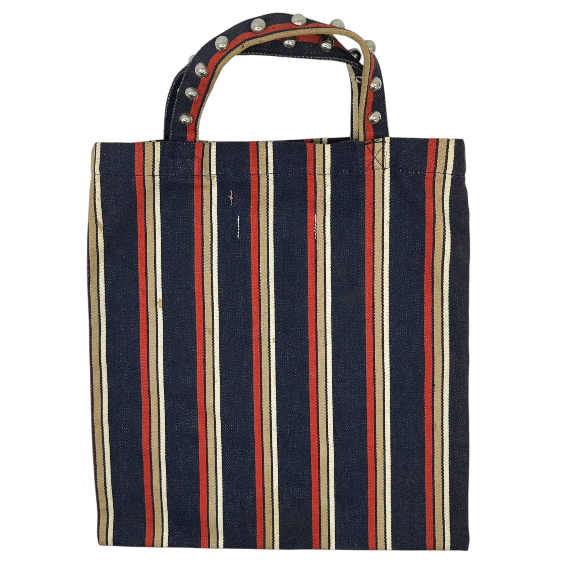 CdG JUNYA WATANABE MAN PINK×10・corso・como(コムデギャルソンジュンヤワタナベマンピンク×ドゥエチコルソコモ) 03SS Round Stud Decorated Striped Logo Tote Bag ラウンド スタッズ 装飾 ストライプ ロゴ トート バッグ ネイビー×ピンク