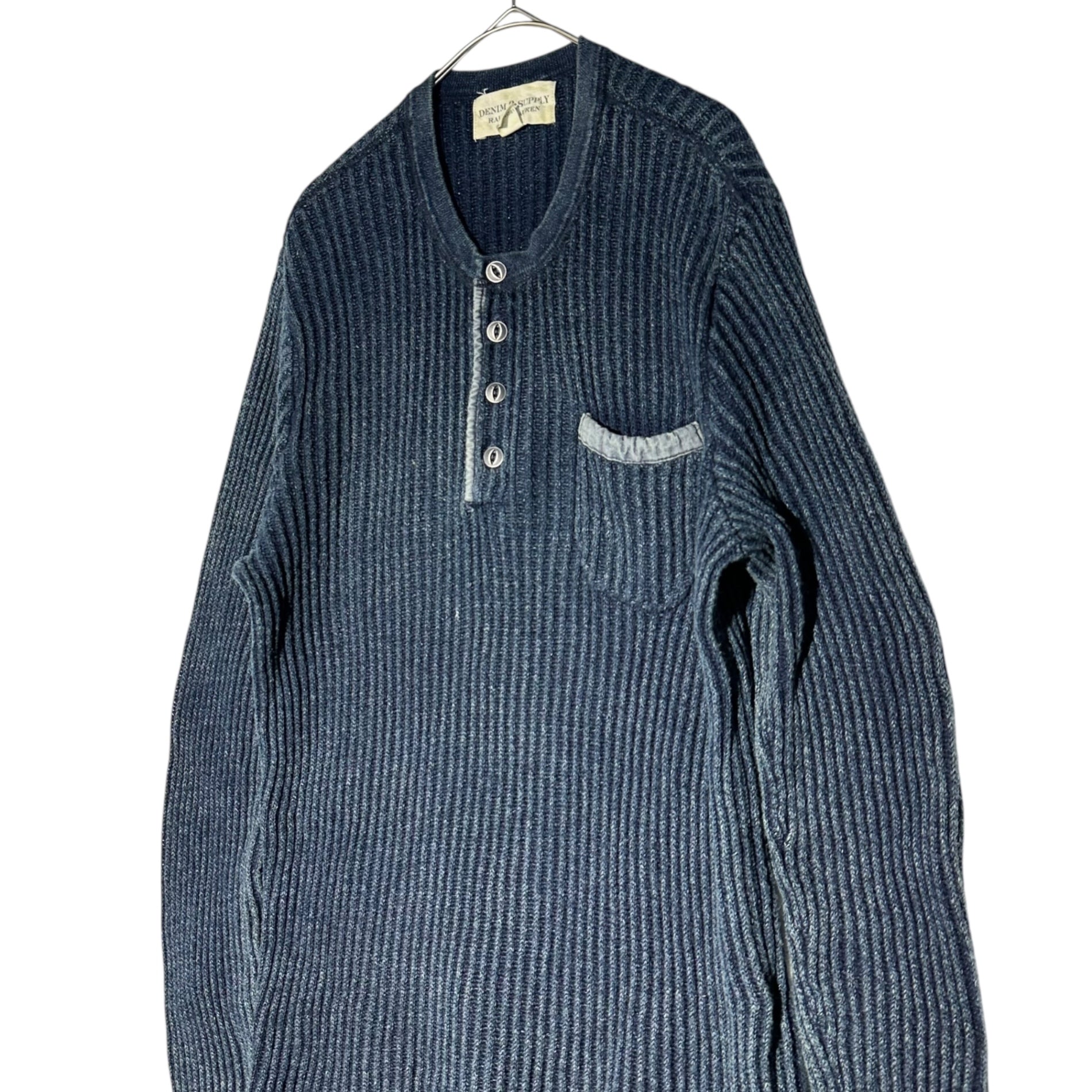 DENIM & SUPPLY RALPH LAUREN(デニム&サプライラルフローレン) Indigo-dyed Long-Sleeve Henley Neck Knit インディゴ染め 長袖 ヘンリーネック ニット 788504698001 M インディゴ