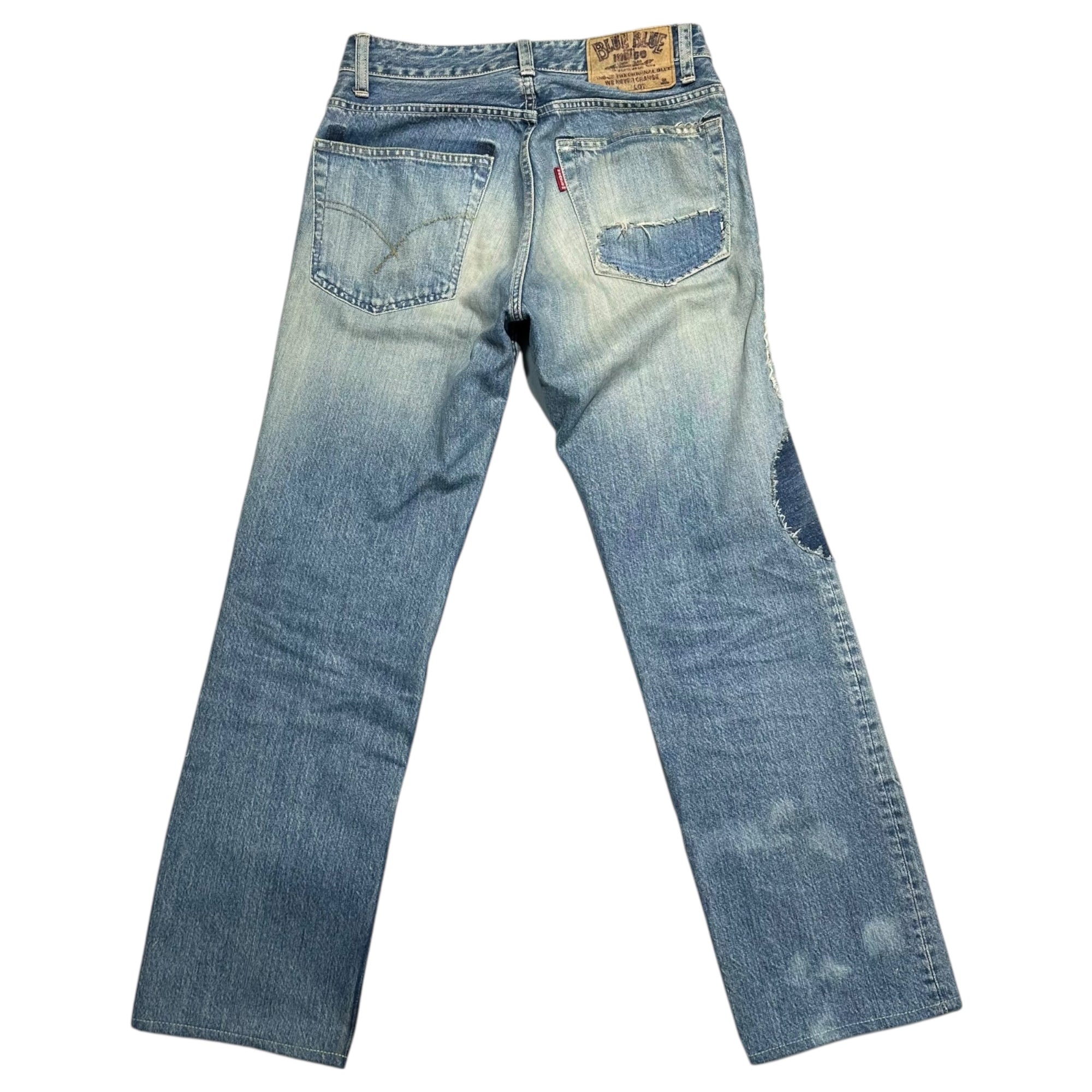 BLUE BLUE(ブルーブルー) Patchwork Remake Denim Pants パッチワーク リメイク デニム パンツ 29 ライトインディゴ 著名人着用 1点物 刺し子