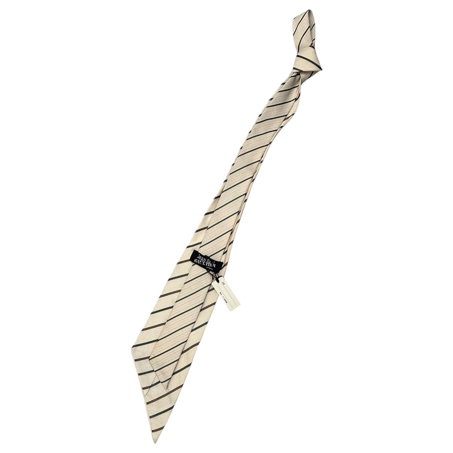 Jean Paul GAULTIER HOMME(ジャンポールゴルチエオム) 90's Vintage Asymmetrical Cut Tie 90年代 ヴィンテージ アシンメトリー カット ネクタイ アイボリー×グリーン×ブラウン タグ付きデッドストック アラ商事