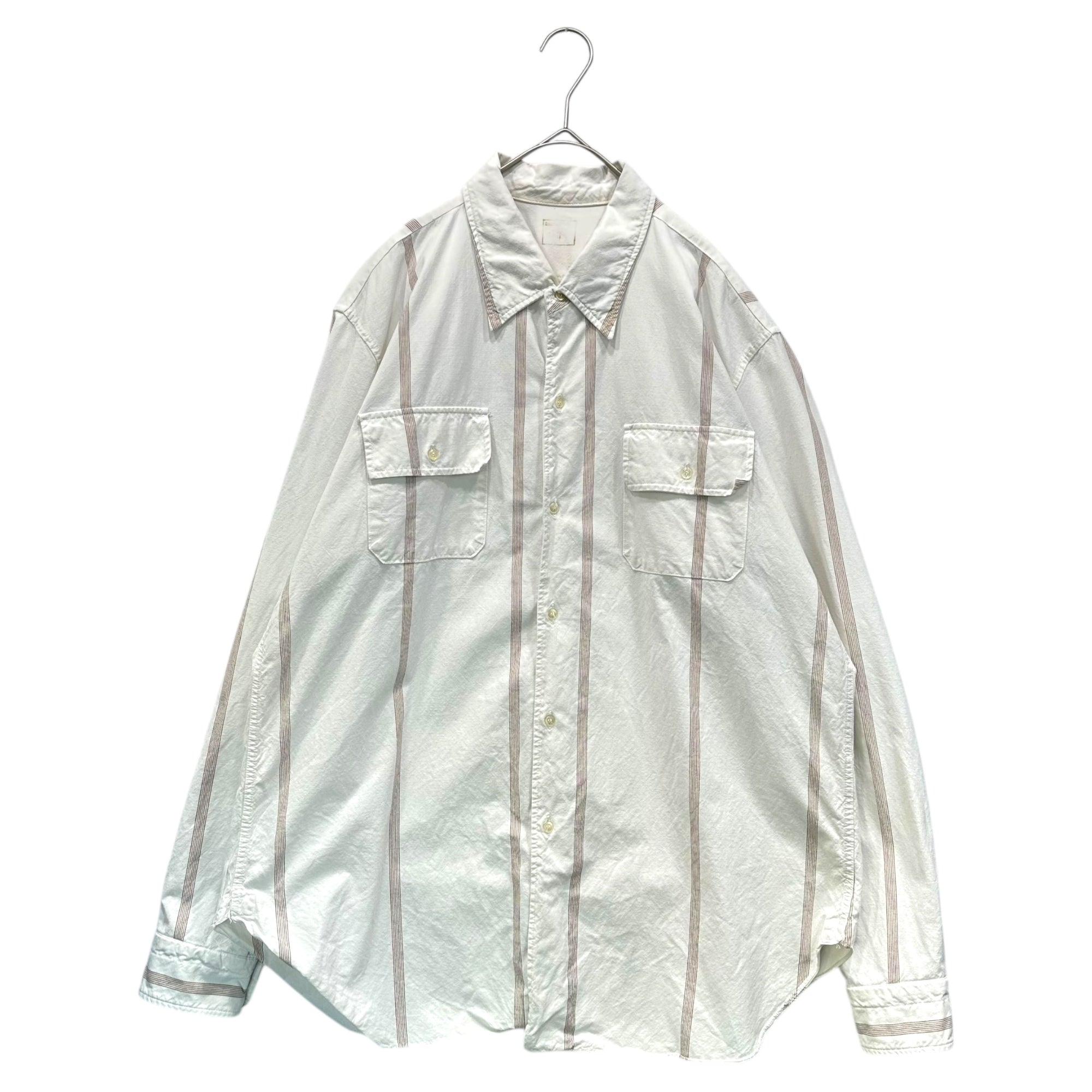 Euro vintage(ヨーロッパヴィンテージ) Heavyweight Cotton Striped L/S Shirt 厚手コットン ストライプ 長袖 シャツ L~XL程度 ホワイト×ピンク ITALIAN MILITARY プリズナー シャツ