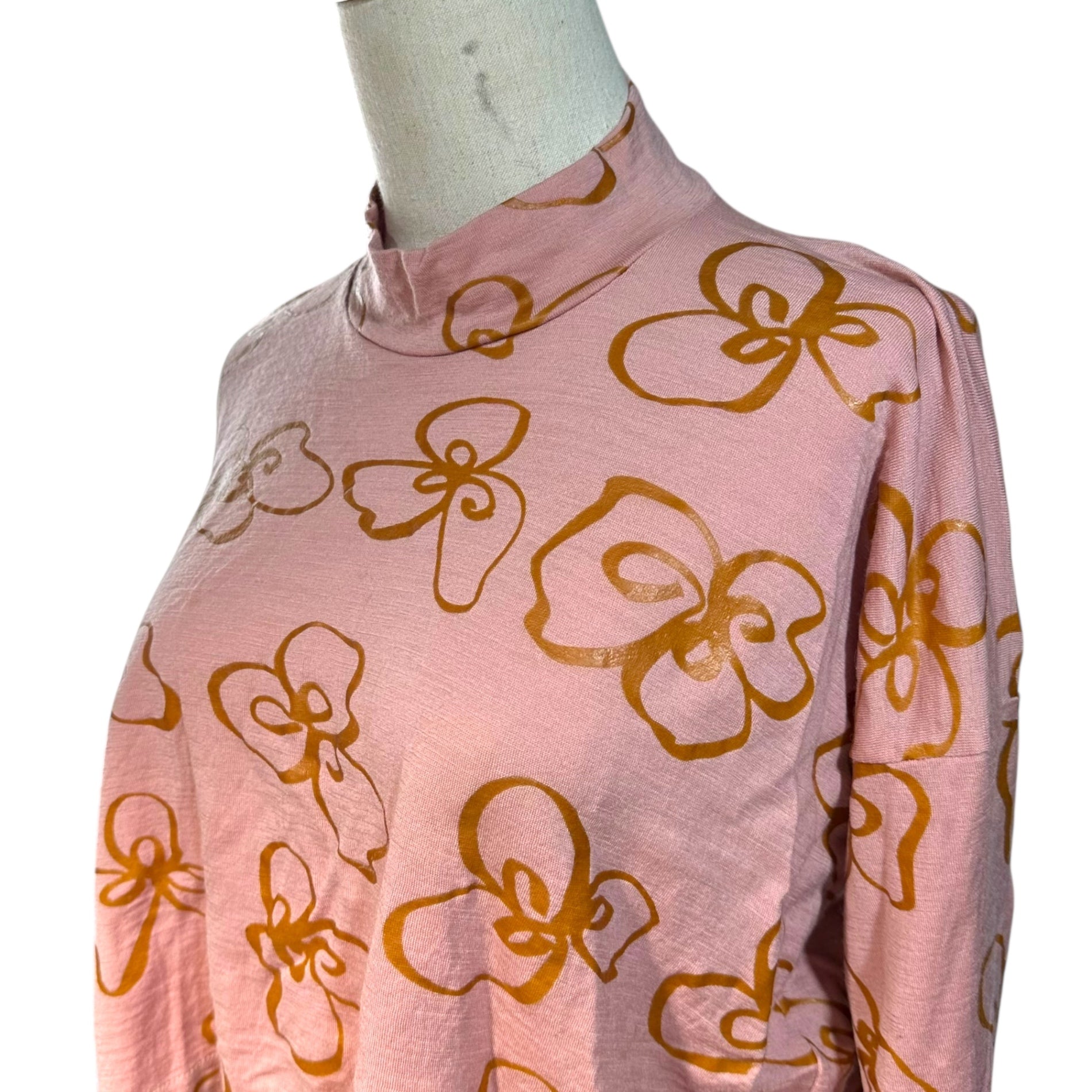 robe de chambre COMME des GARCONS(ローブドシャンブルコムデギャルソン) 97SS Floral Print Short-Length L/S T-shirt フラワー プリント ウール モックネック ショート丈 長袖 カットソー RT-040170 表記無(M程度) ピンク AD1996 90's 90年代 ヴィンテージ Tシャツ