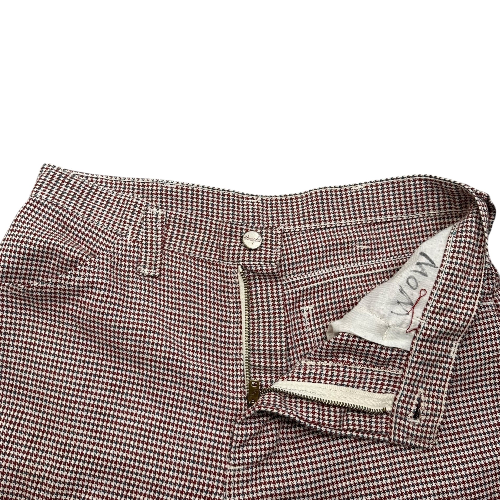 WRANGLER(ラングラー) 70～80's Fine houndstooth checkered slacks with a center crease ミクロ 千鳥柄 センタープレス スラックス パンツ 31 レッド IDEALジップ Wrangler刻印
