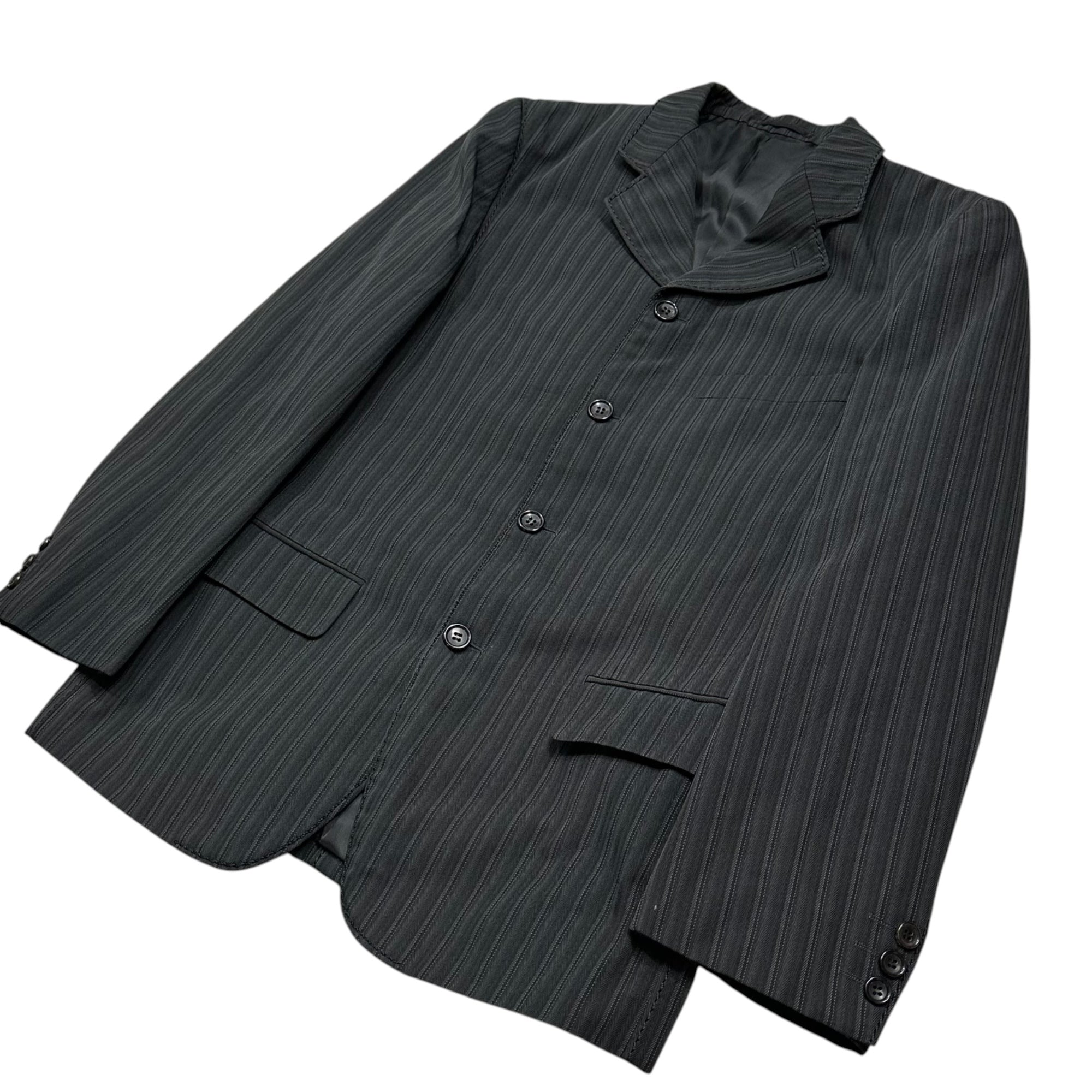 COMME des GARCONS HOMME PLUS(コムデギャルソンオムプリュス) 1999AW Souvenir Kitsch Period Wild Stitch Striped Poly Jacket スーベニールキッチュ期 ワイルドステッチ ストライプ ポリ ジャケット PJ-04010M M ブラック×ネイビー AD1999 90s アーカイブ 稀少