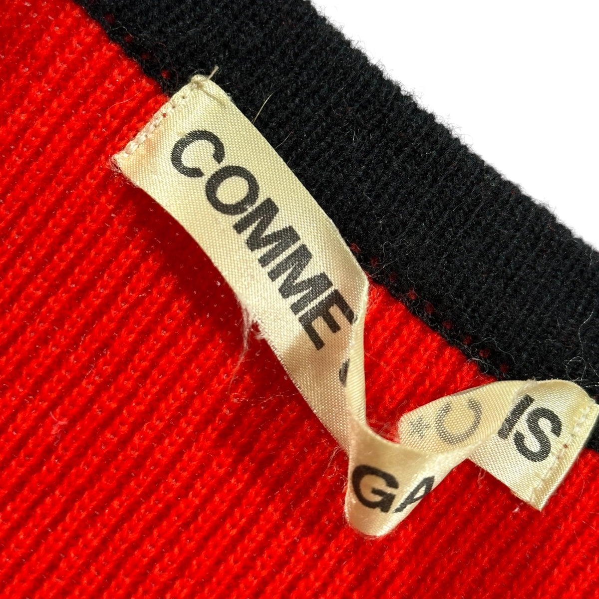 COMME des GARCONS(コムデギャルソン) 1988 Red is Black Piping No-Collar Buttonless Knit Jacket パイピング ノーカラー ボタンレス ニット ジャケット GN-050150 FREE レッド×ブラック AD1988 80s アーカイブ レッドイズブラック期