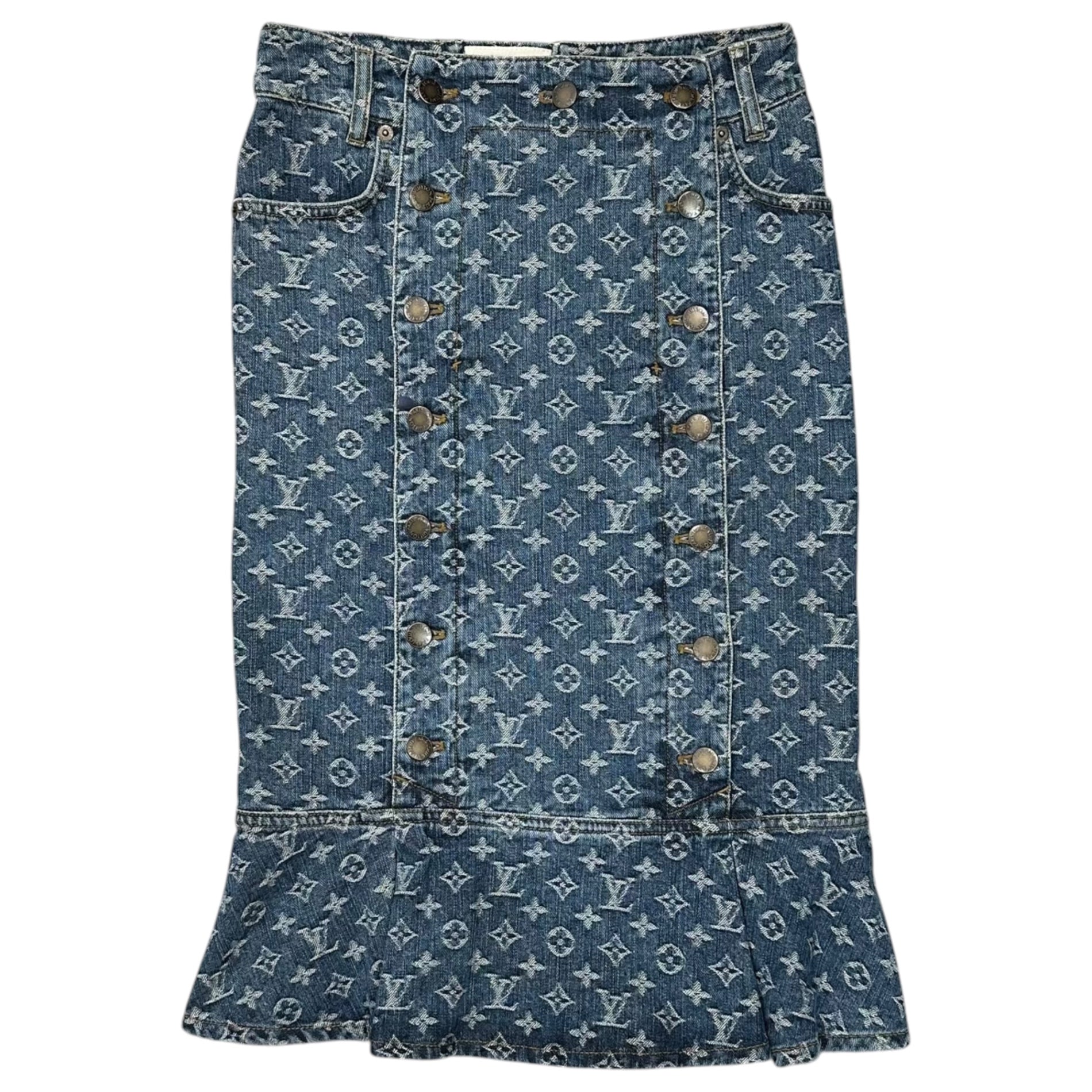 LOUIS VUITTON(ルイヴィトン) Monogram Denim Mermaid Skirt モノグラム デニム マーメード スカート RW072W WLSK02CF7 36 インディゴ ボタン