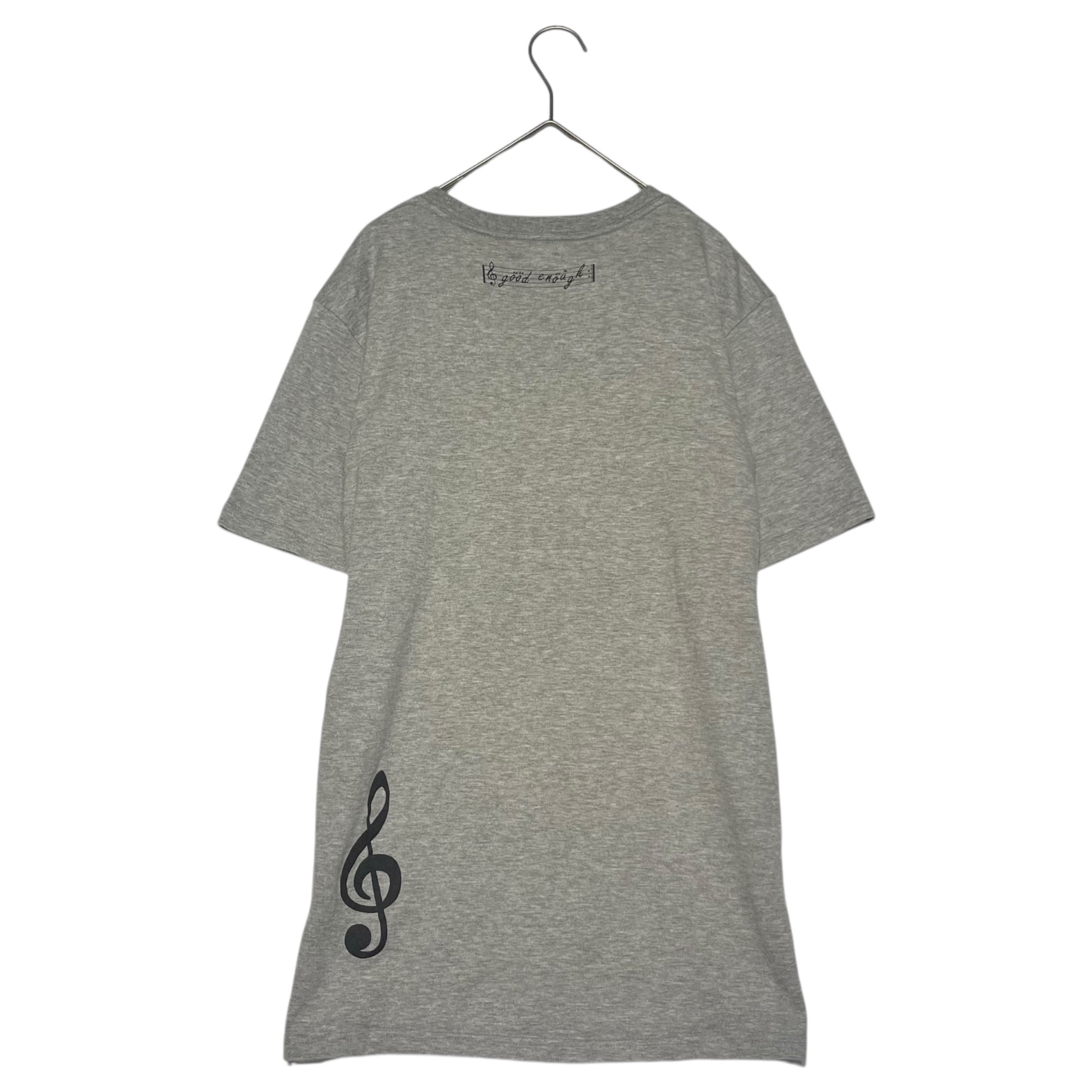 GOODENOUGH(グッドイナフ) musical note print t-shirt 音符 プリント Tシャツ グレー×ブラック 品質表示タグ切り取り