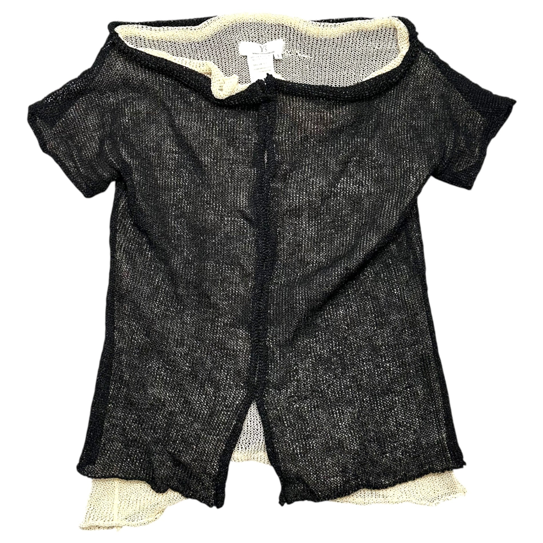 Y's(ワイズ) Cotton Linen Layered Mesh Blouse コットン リネン レイヤード メッシュ ブラウス YC-K18-854 3 ブラック×アイボリー ノースリーブ