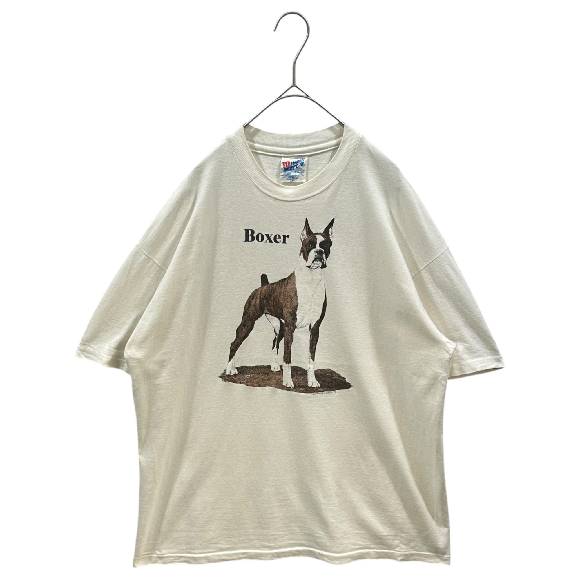 Hanes(ヘインズ) 1992's ”TELETREND COLS OH” BOXER TEE ボクサー 犬 Tシャツ L ホワイト 90's 90年代 ヴィンテージ