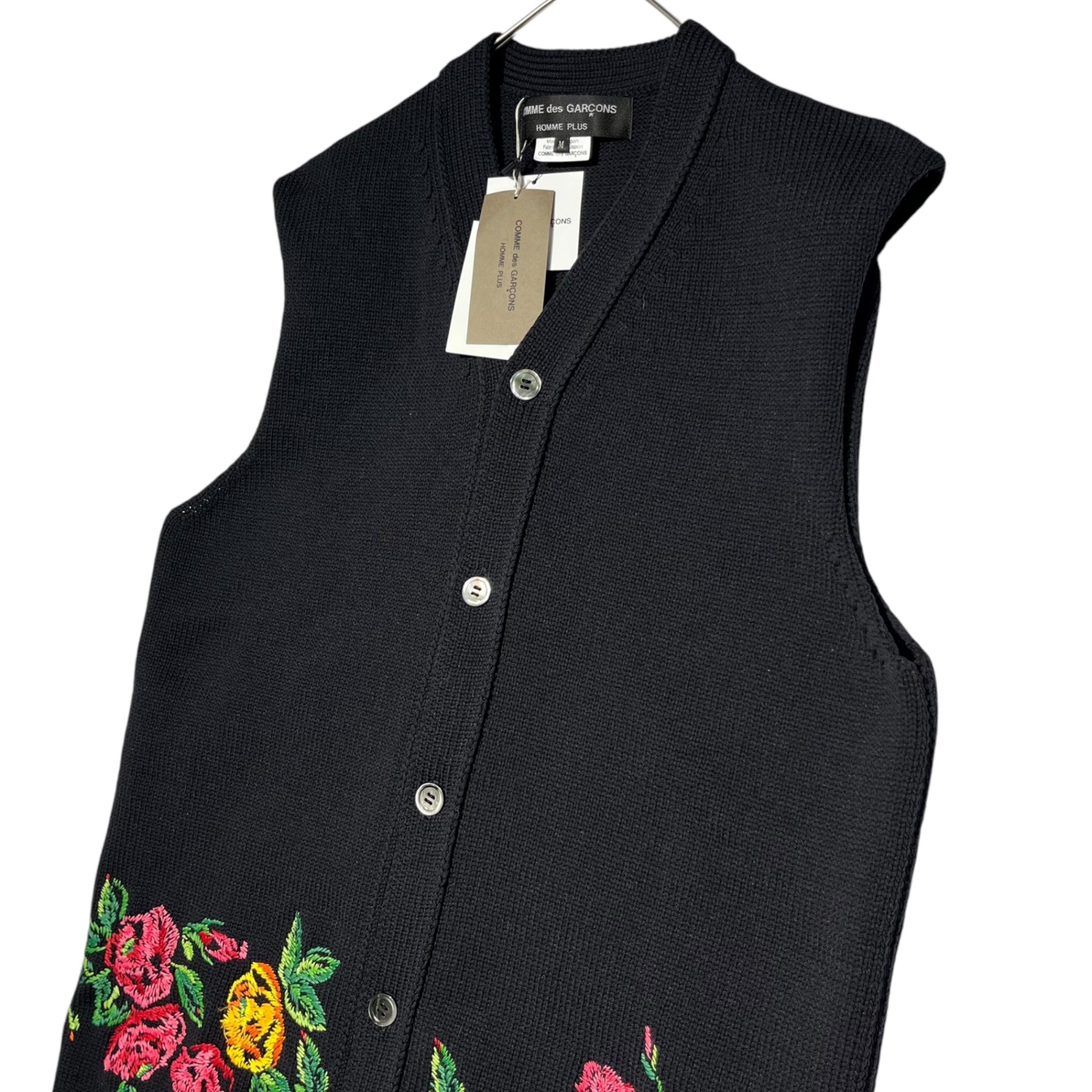 COMME des GARCONS HOMME PLUS(コムデギャルソンオムプリュス) 22SS flower embroidery knit vest 花刺繍 ニット ベスト PI-N007 M ブラック AD2021 花の存在期