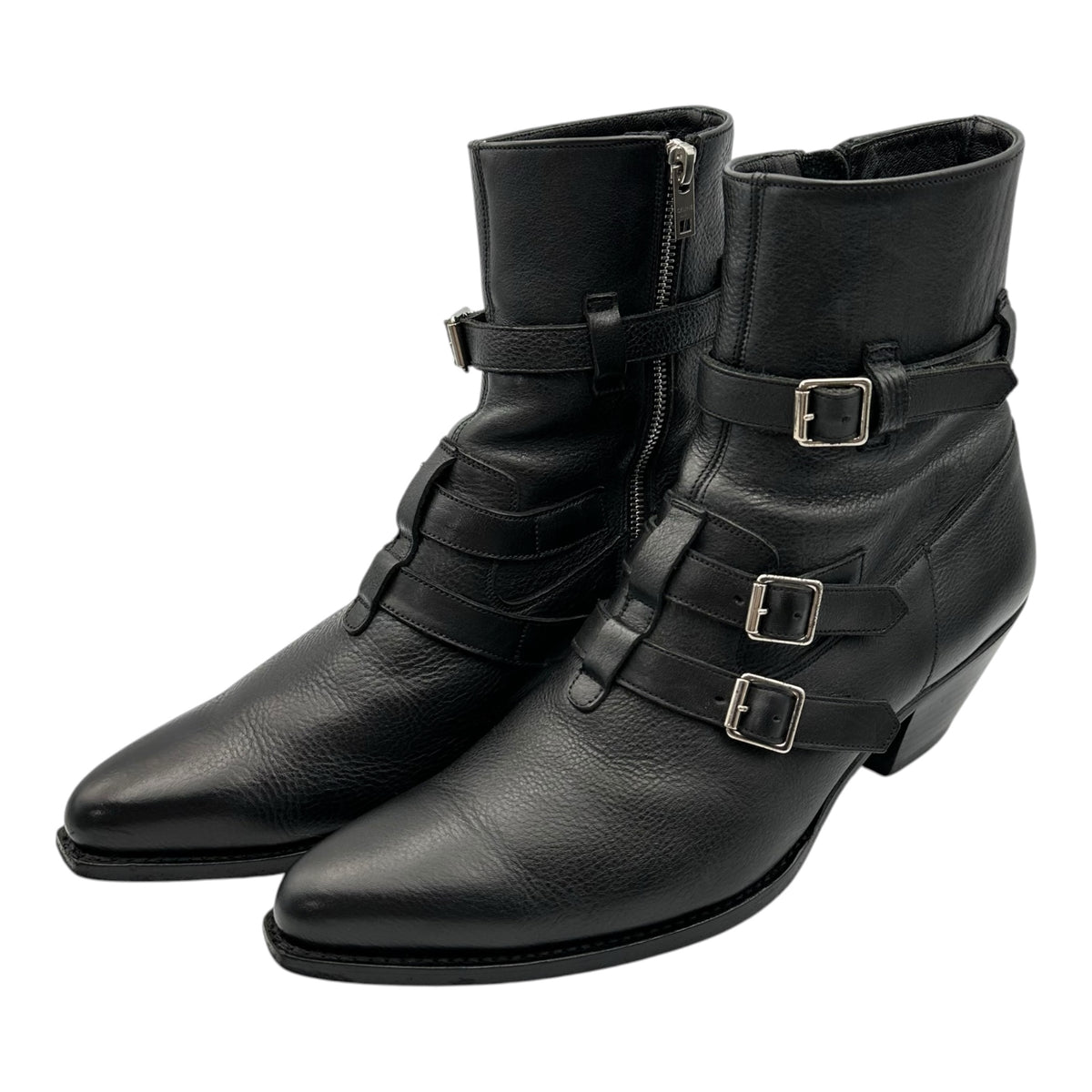 CELINE(セリーヌ) 2019SS By Hedi Slimane Belin Buckle Leather Boots ベルリン 3連 ベルト レザー ブーツ 43 ブラック エディ期 ウエスタン