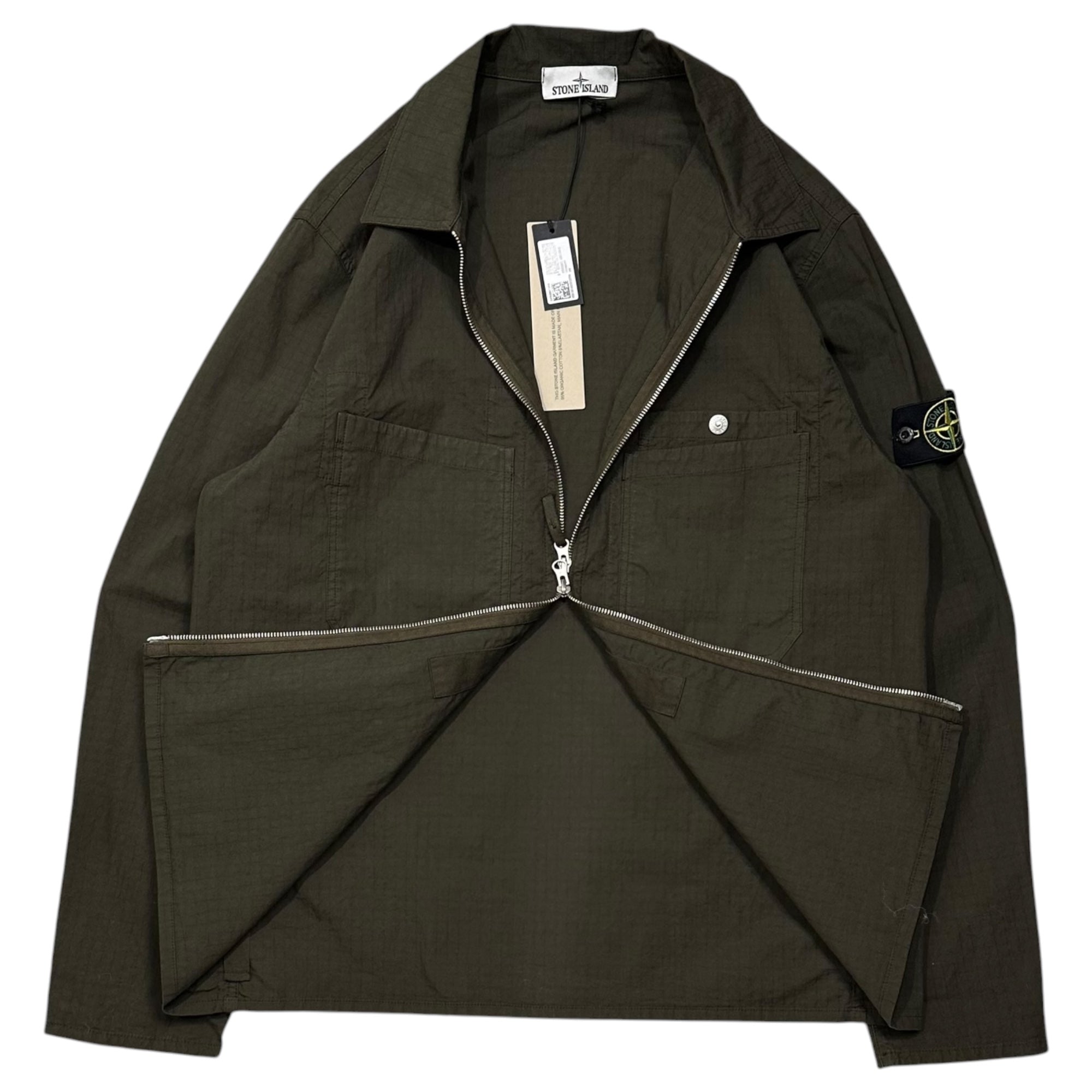 STONE ISLAND(ストーンアイランド) 2025SS MIL-SPEC STRETCH RIPSTOP-TC ストレッチコットン オーバーシャツ  K1S151200012S0063 XL オリーブ
