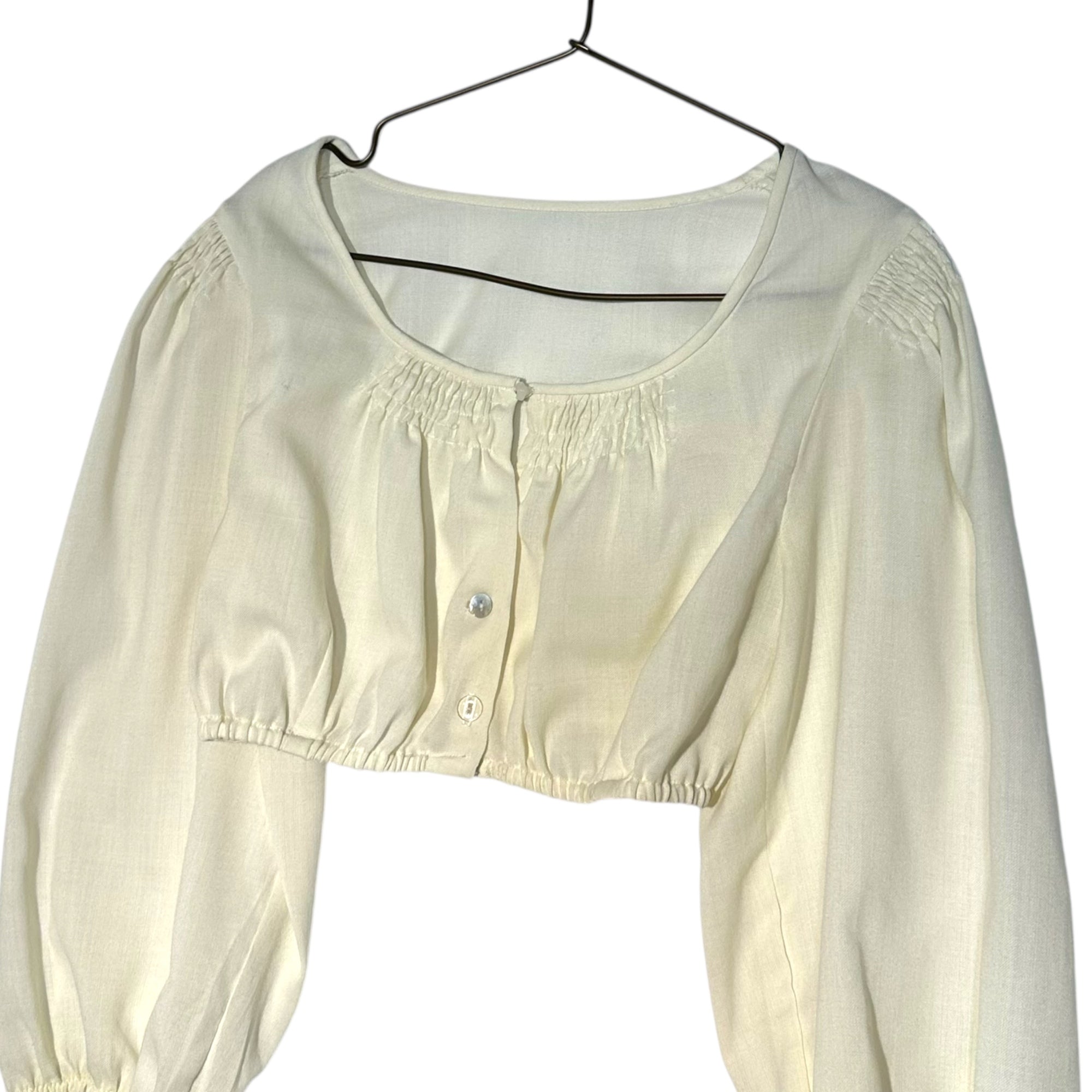 VINTAGE(ヴィンテージ) 80~90's shoulder gathered square short blouse ショルダーギャザー ショート丈ブラウス アイボリー EURO VINTAGE