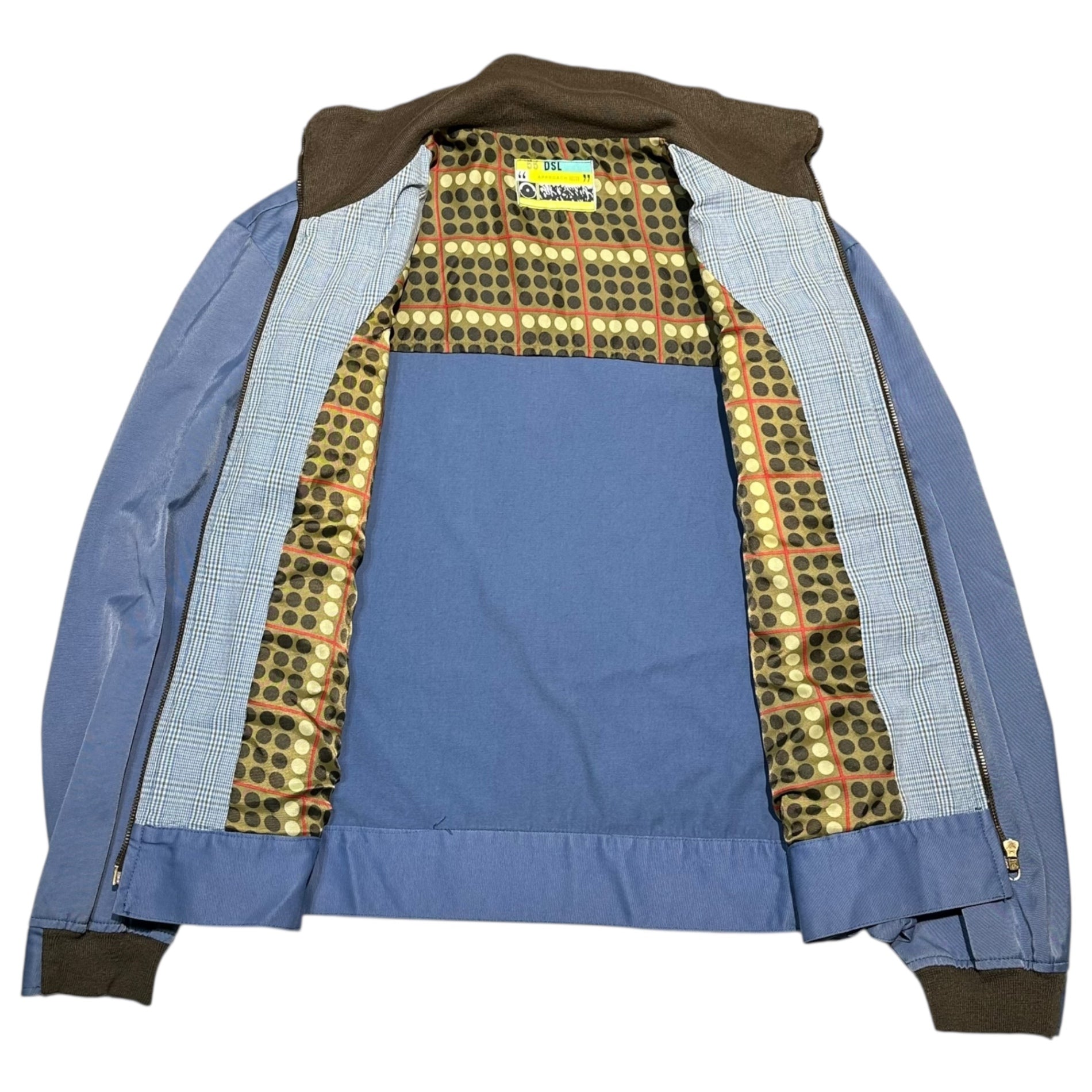 55DSL(フィフティーファイブディーエスエル) 90's Knit Rib Panel Nylon Zip-Up Jacket 90年代 ニットリブ 切替 ナイロン ジップアップ ジャケット L ブルー×ブラウン