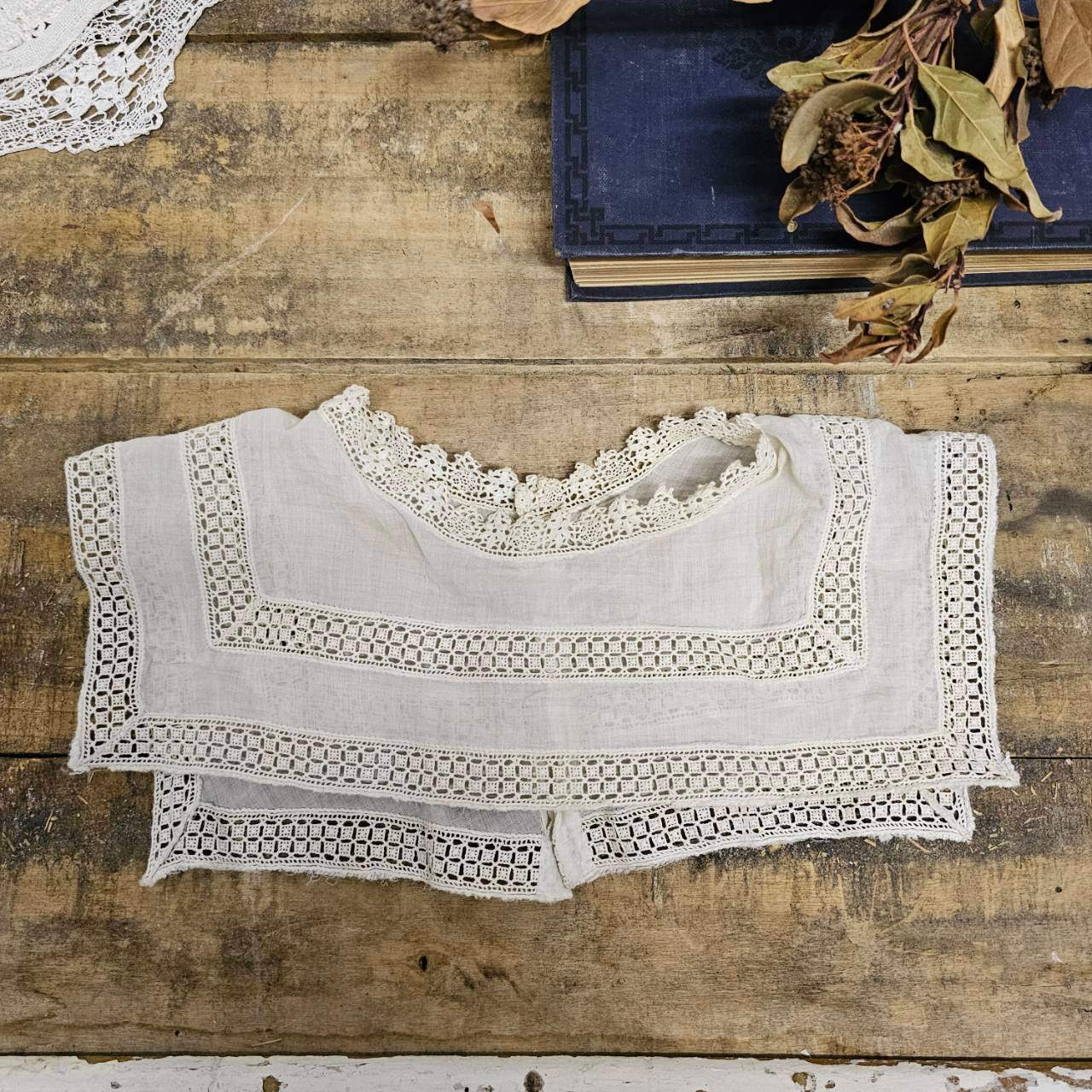 Euro antique(ヨーロッパアンティーク) France cotton lace collar フランス コットンとレースのやさしい襟 ホワイト