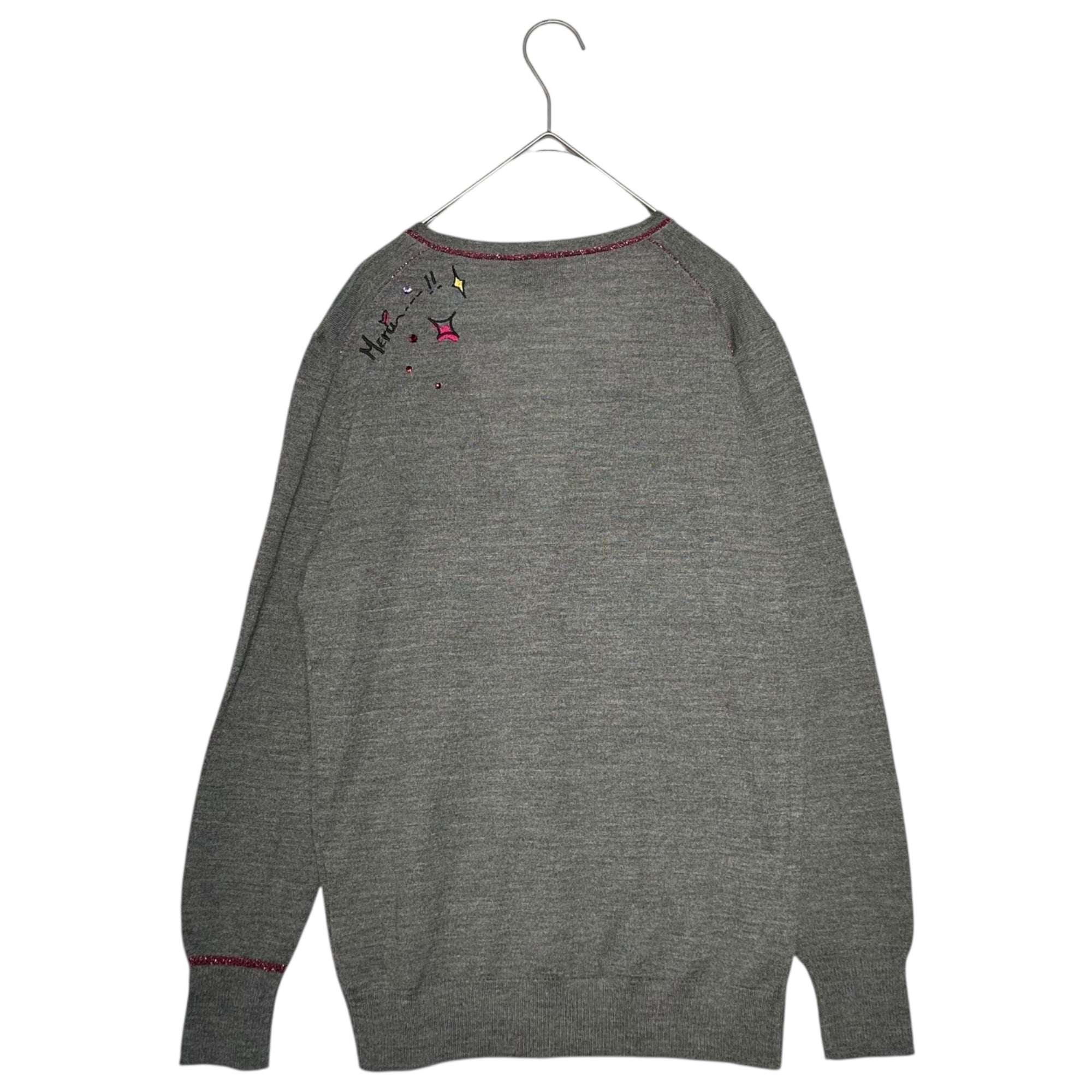 LANVIN COLLECTION(ランバン コレクション) Beaded Patch Decoration Ensemble Cardigan ビーズ ワッペン 装飾 アンサンブル カーディガン 38(M程度) グレー
