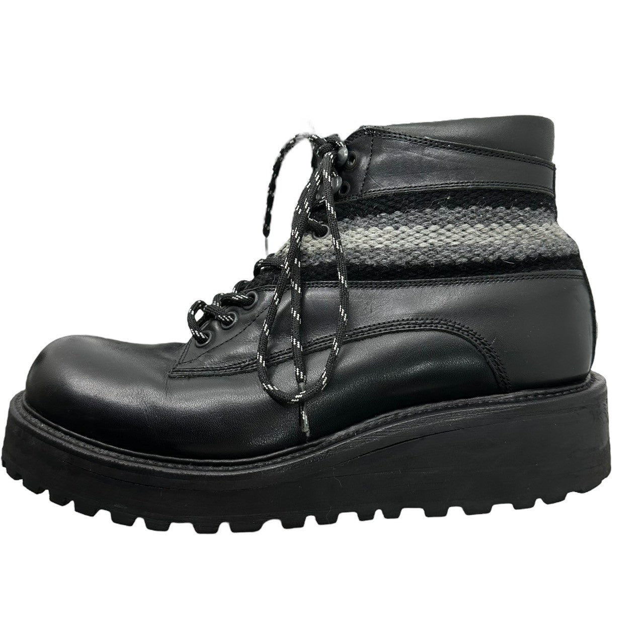 NUMBER (N)INE(ナンバーナイン) 13AW Reissue Fair Isle Pattern Knit Panel Mountain Boots 復刻 フェアアイル柄 ニット 切替 マウンテンブーツ 7(25~25.5cm程度) ブラック×グレー クークスチーム期 復刻アイテム