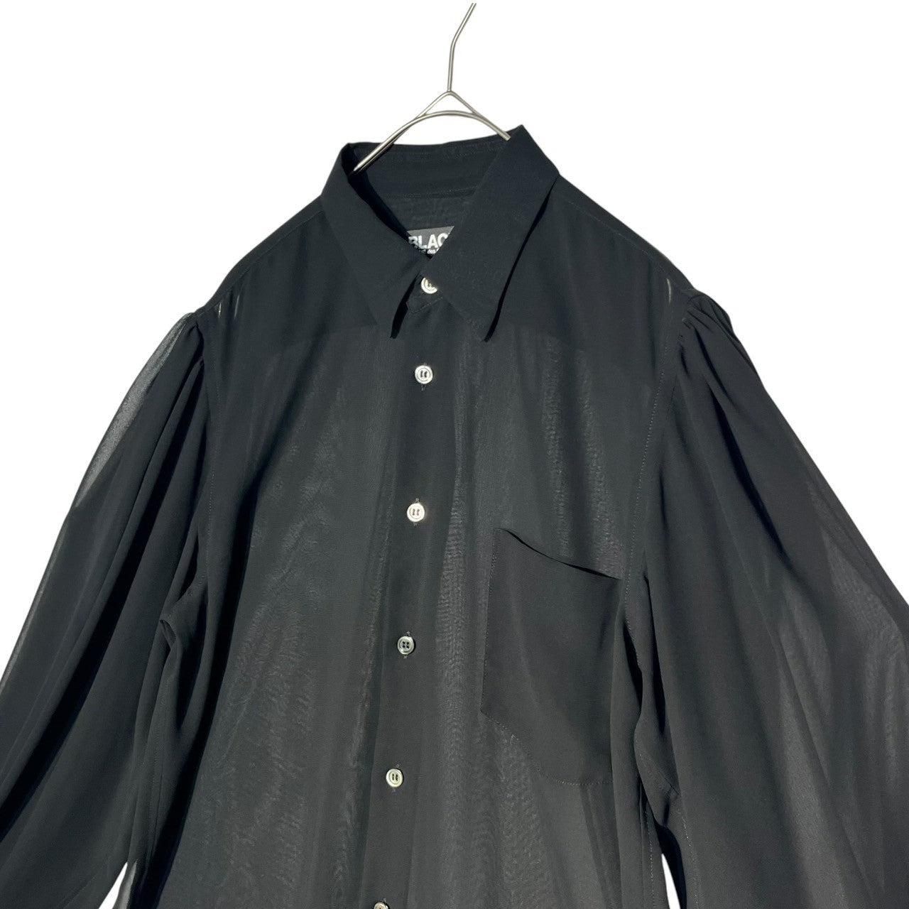 BLACK COMME des GARCONS(ブラックコムデギャルソン) 21SS Gathered sleeve see-through blouse ギャザースリーブ シースルー ブラウス 1G-B009 S ブラック AD2020