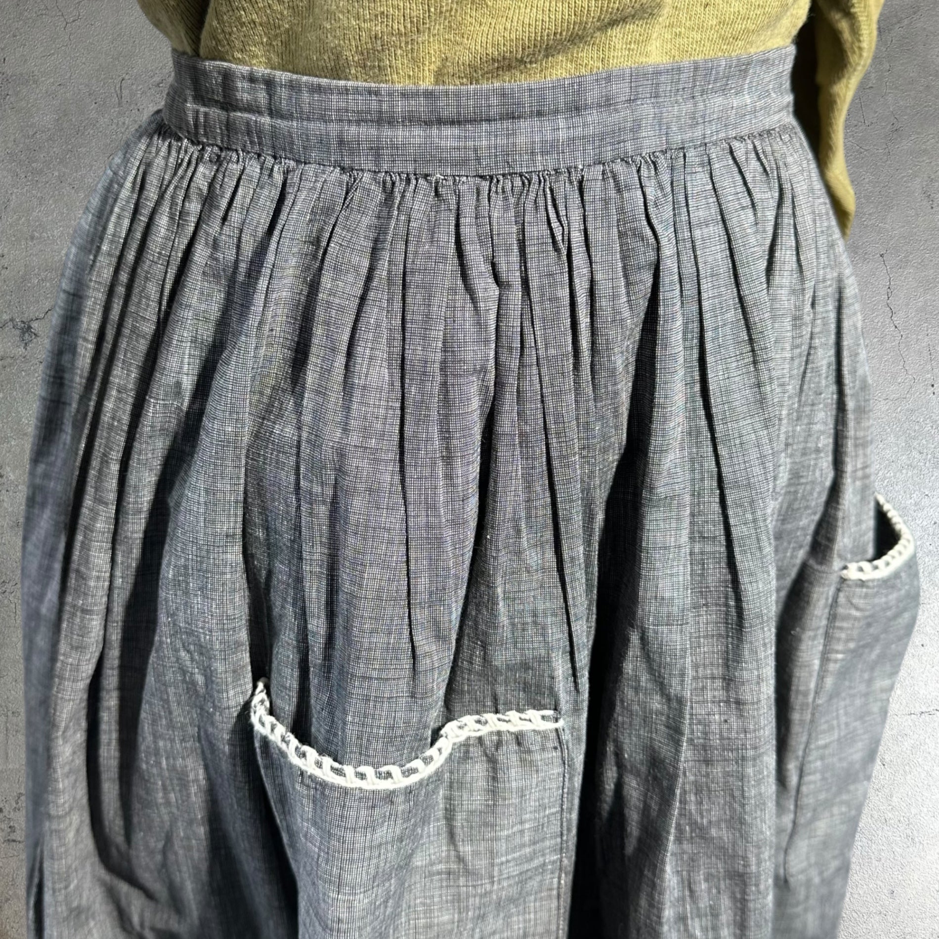Euro vintage(ヨーロッパヴィンテージ) pokets_front two pokets tacked skirt フロントポケット付きタックデニムスカート 表記無し(S～M程度) ブルーグレー